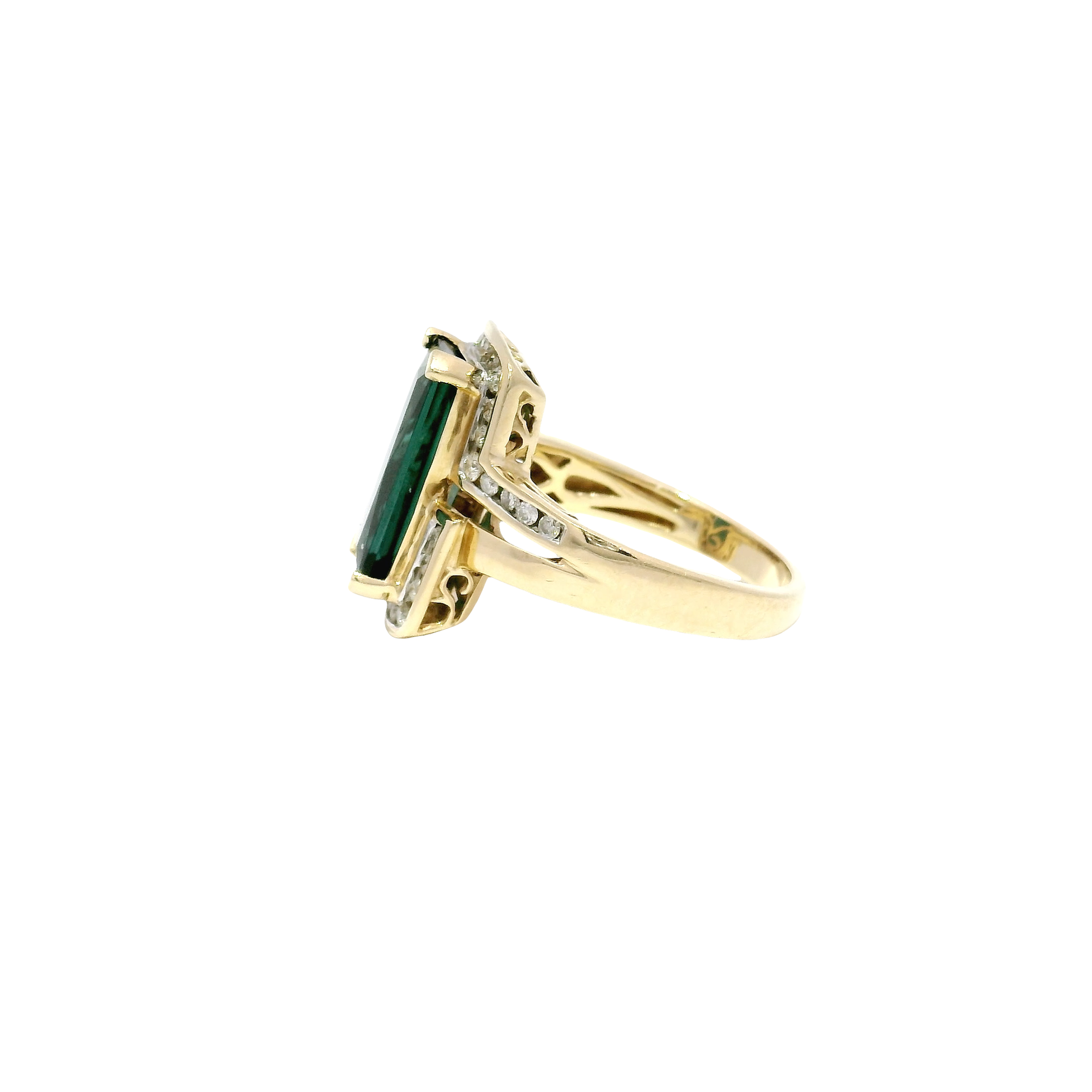 Radiant Cut Green Tourmaline Bypass Style Ring in 14K Yellow Gold