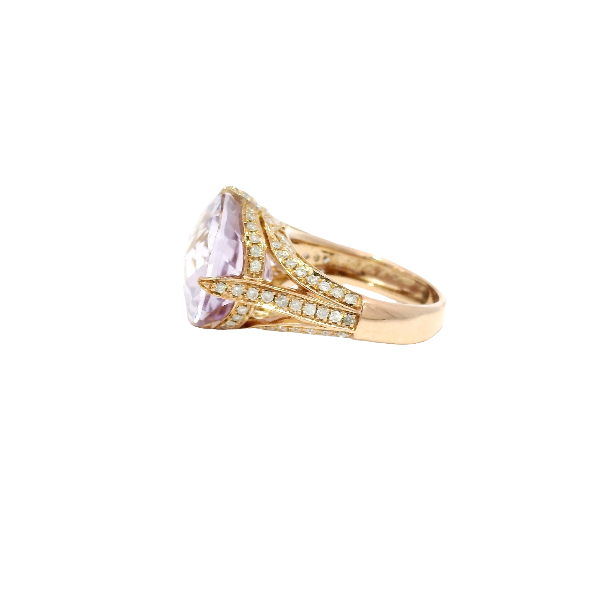 Oval Cut East to West Set Amethyst Ornate Style Estate Ring Set in 18K Rose Gold