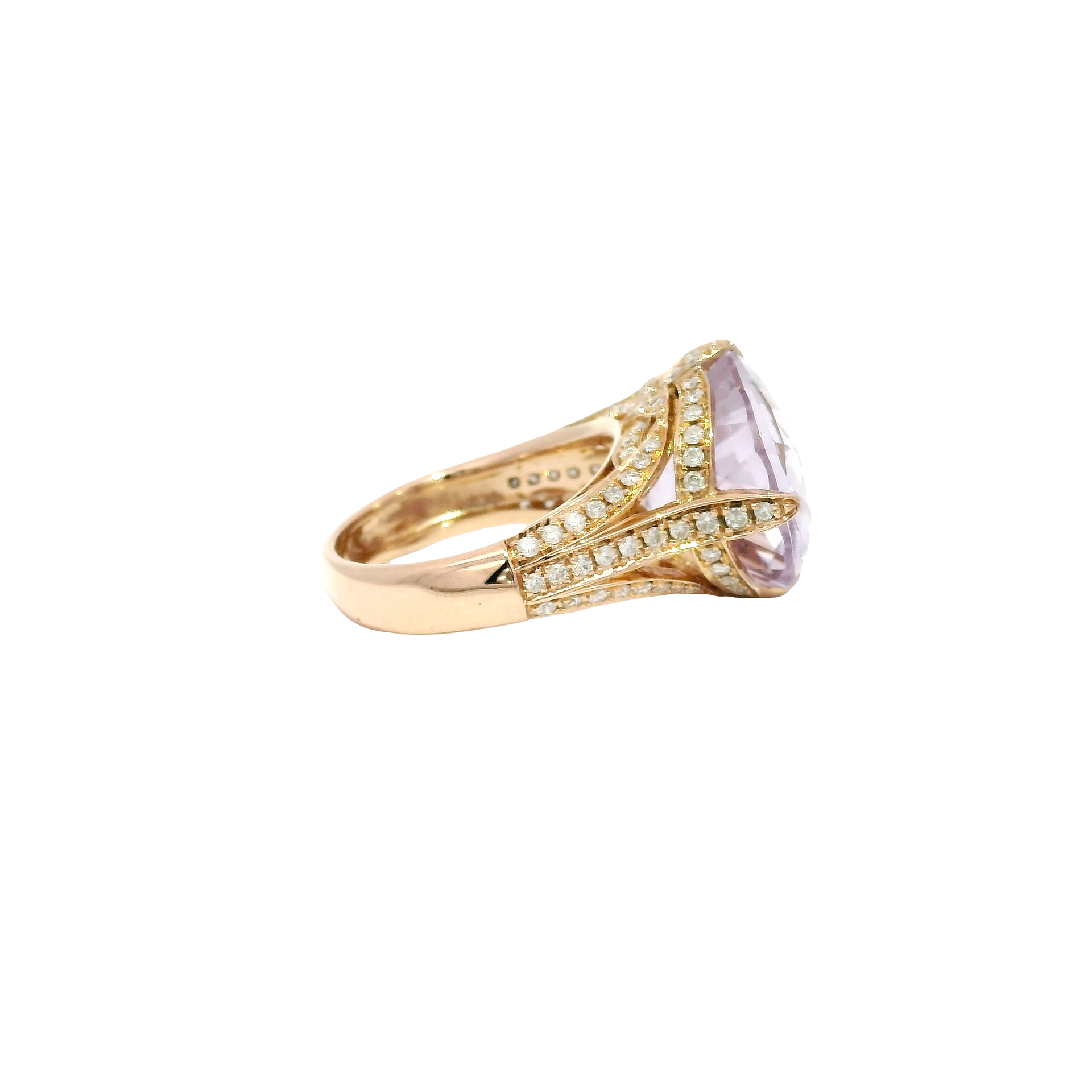 Oval Cut East to West Set Amethyst Ornate Style Estate Ring Set in 18K Rose Gold