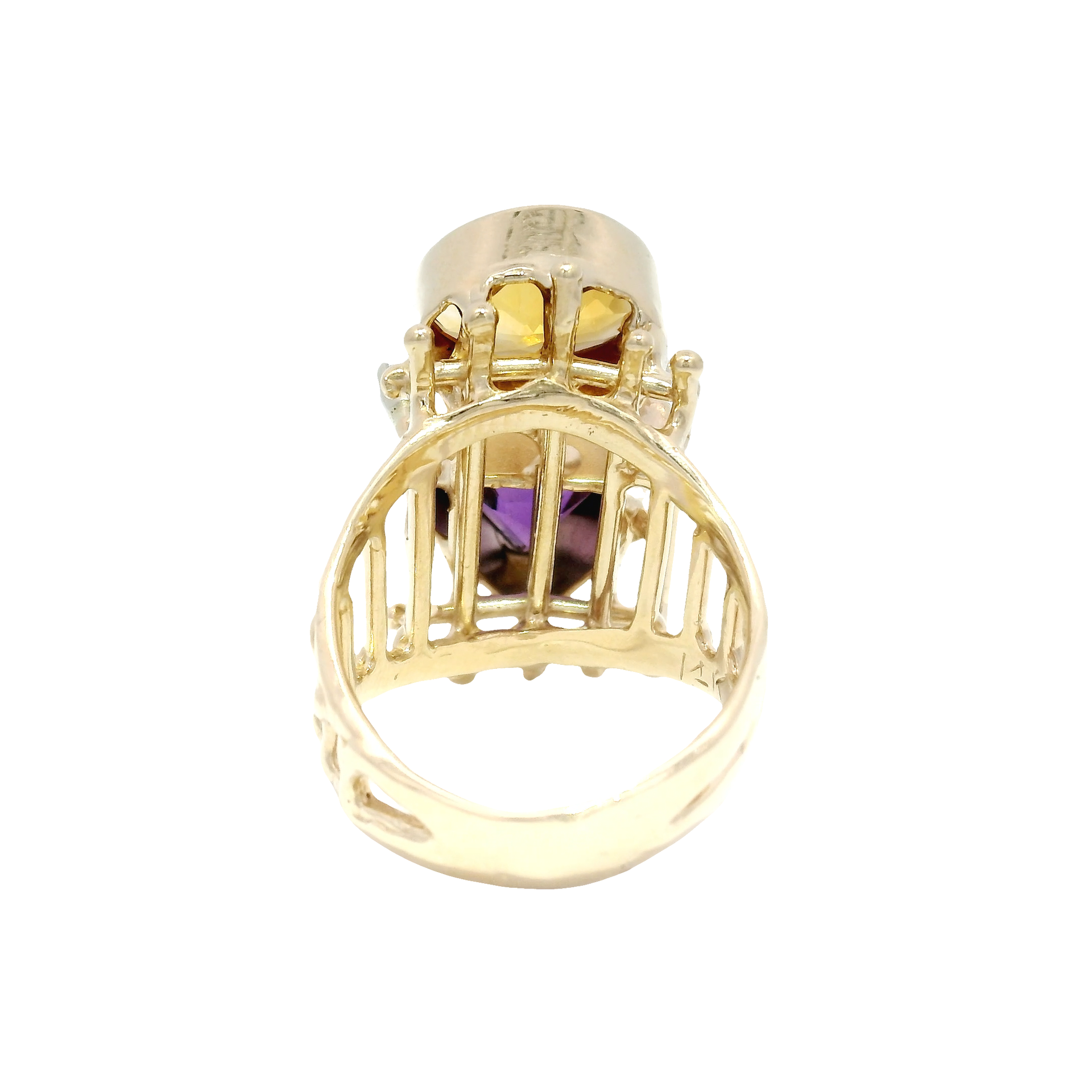 Amethyst & Citrine Ornate Style Fashion Ring in 14K Yellow Gold