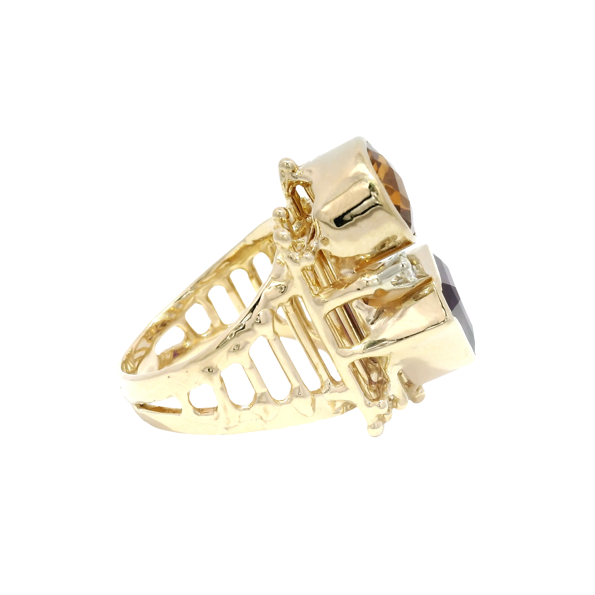 Amethyst & Citrine Ornate Style Fashion Ring in 14K Yellow Gold