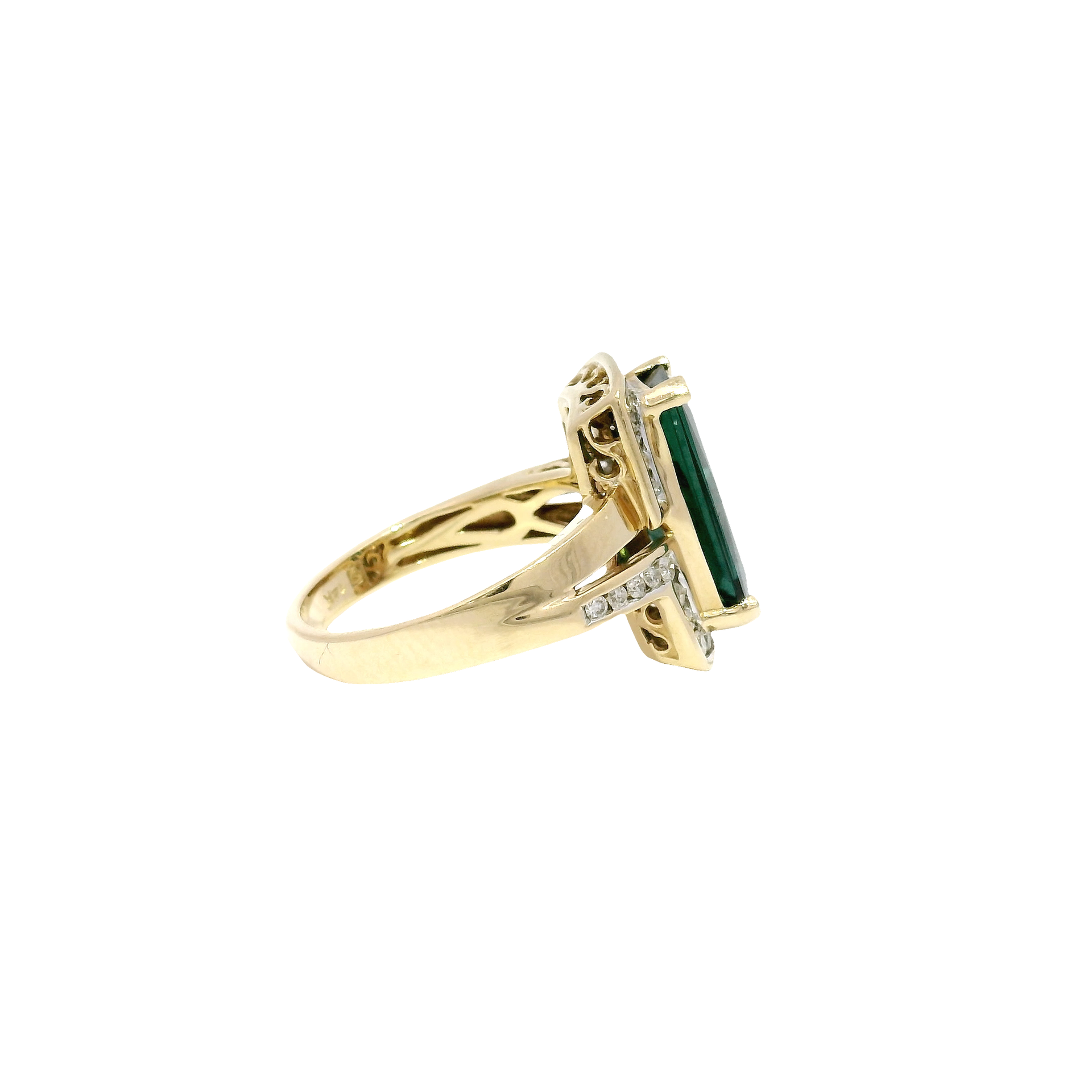 Radiant Cut Green Tourmaline Bypass Style Ring in 14K Yellow Gold