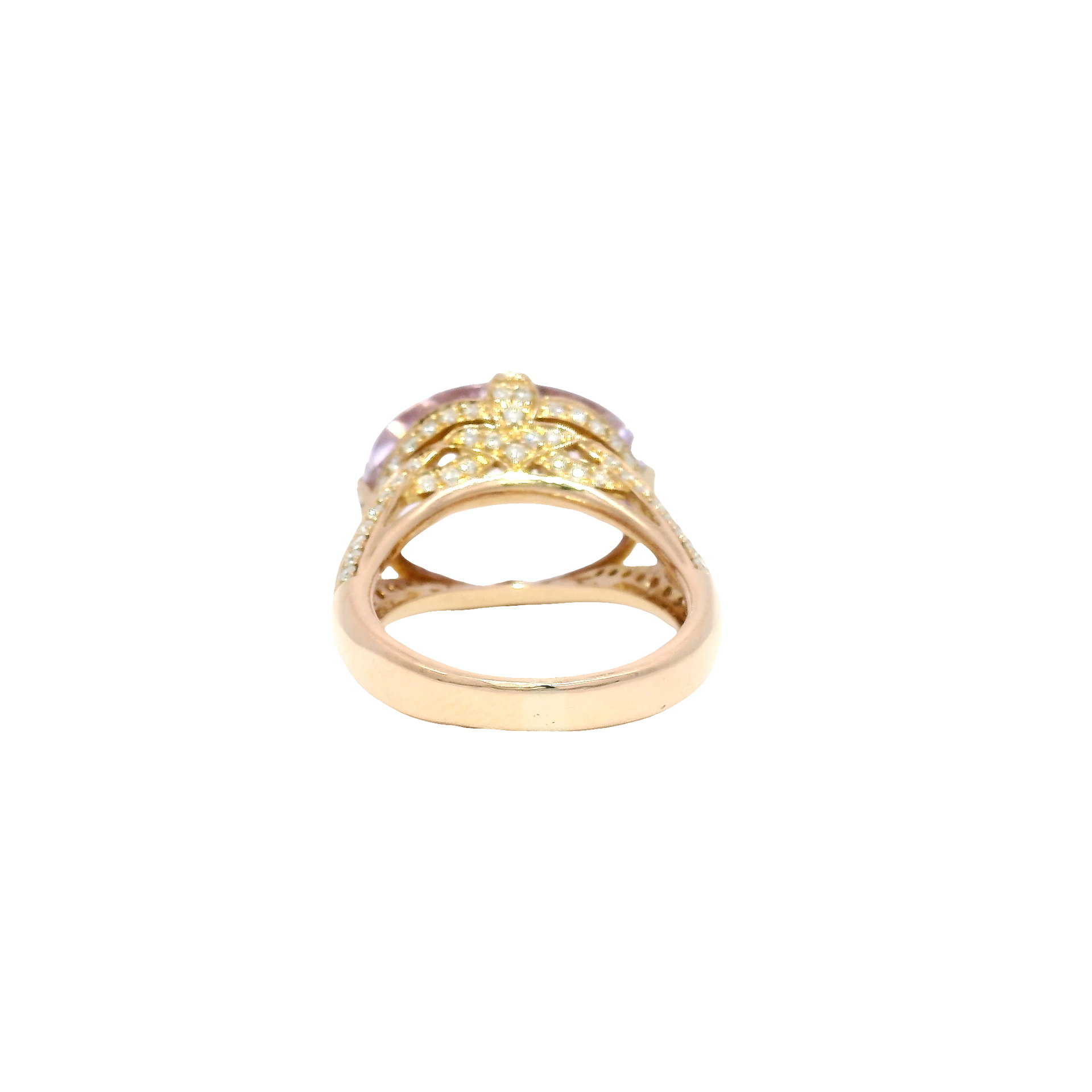 Oval Cut East to West Set Amethyst Ornate Style Estate Ring Set in 18K Rose Gold