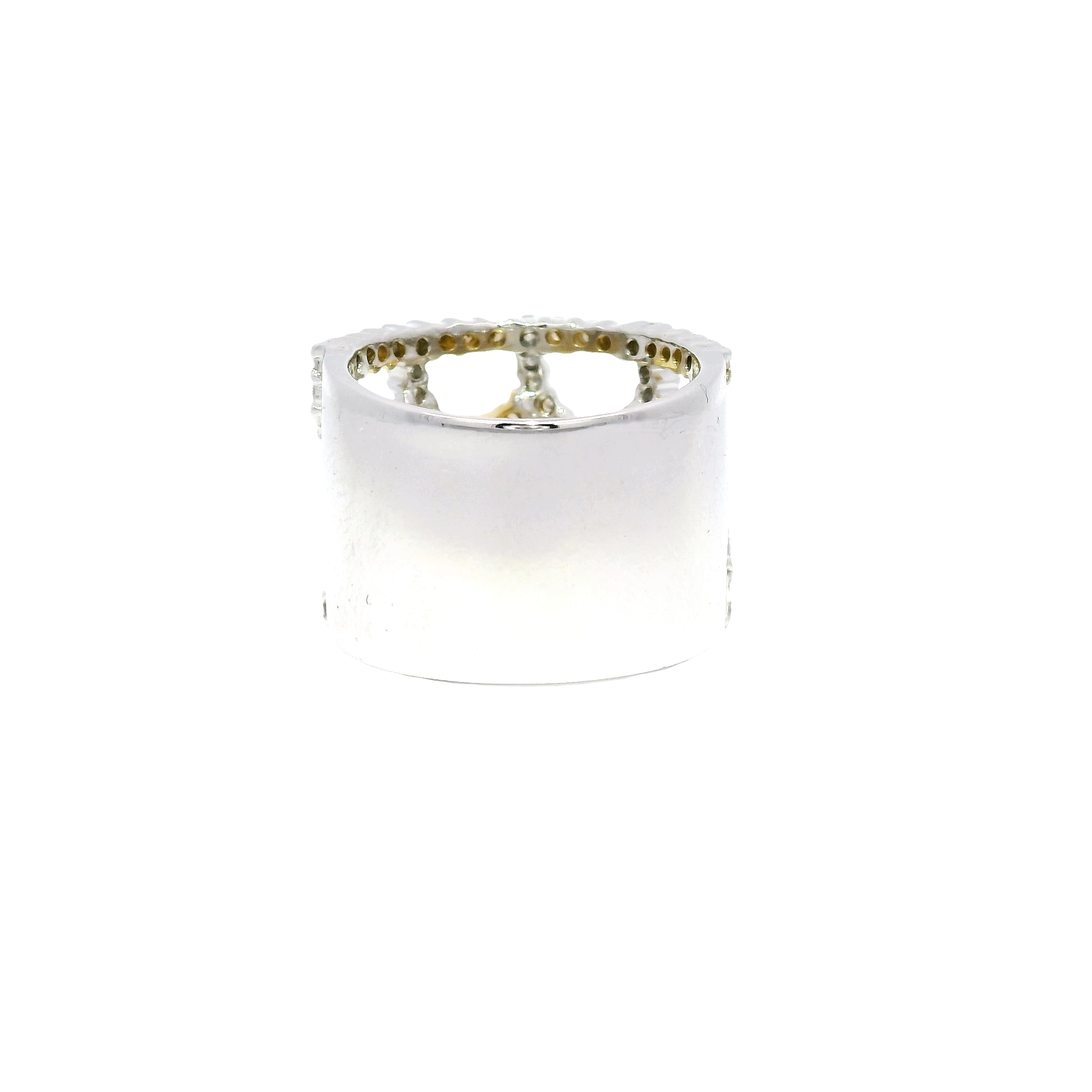 White & Fancy Yellow Natural Diamond Crisscross Style Wide Band in 18K White Gold