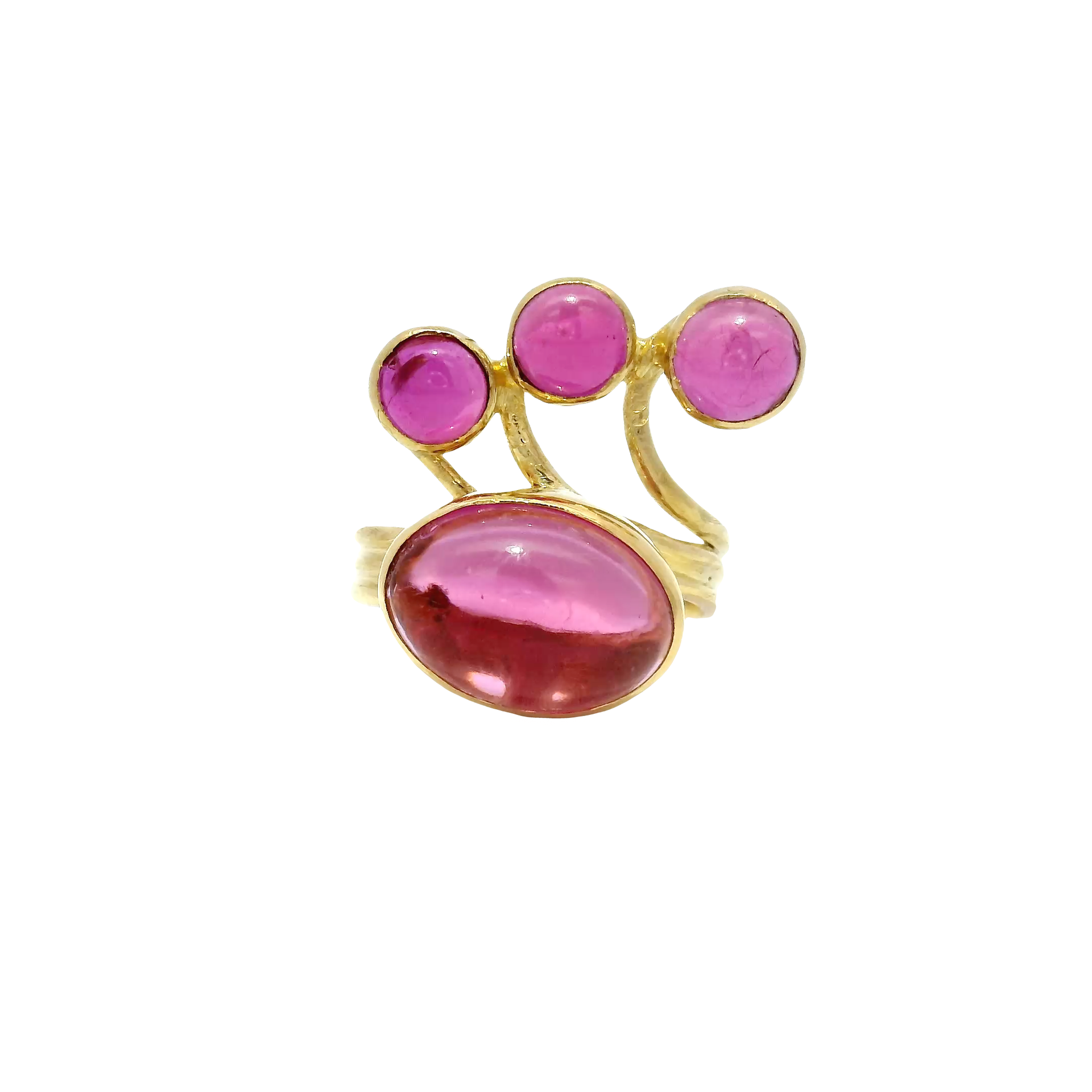Red Glass Modernist Ring in 18K Yellow Gold