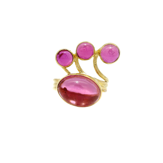 Red Glass Modernist Ring in 18K Yellow Gold