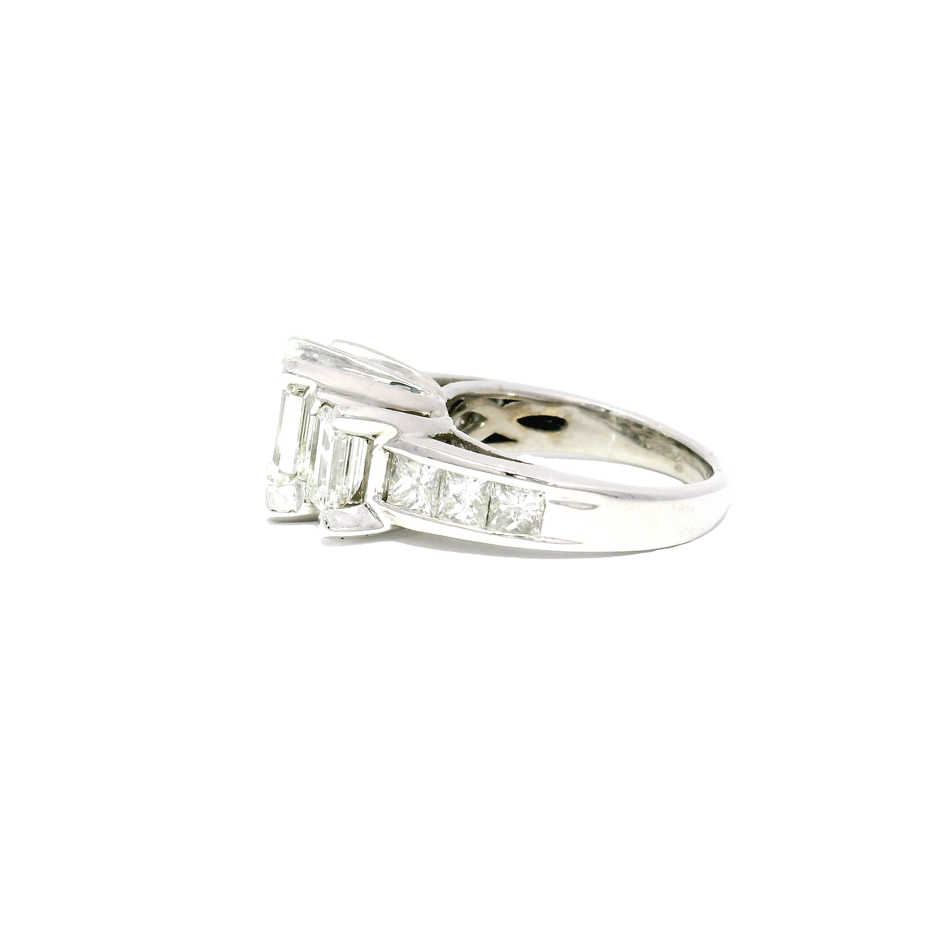 3.15cttw Natural Emerald Cut Diamond Trinity Style Engagement Ring in 14K White Gold