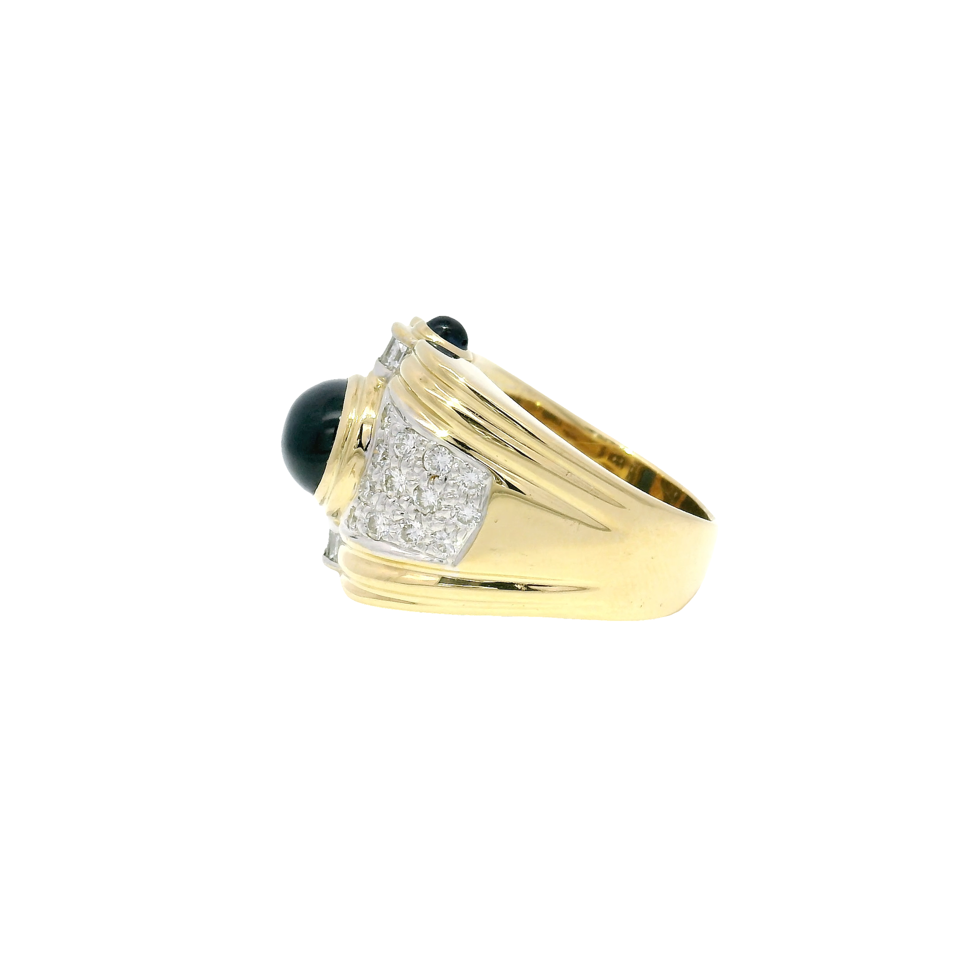 Natural Blue Sapphire Oval Cabochon With Natural Diamond Accents in 18K Yellow Gold