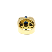 Natural Blue Sapphire Oval Cabochon With Natural Diamond Accents in 18K Yellow Gold Sz 7