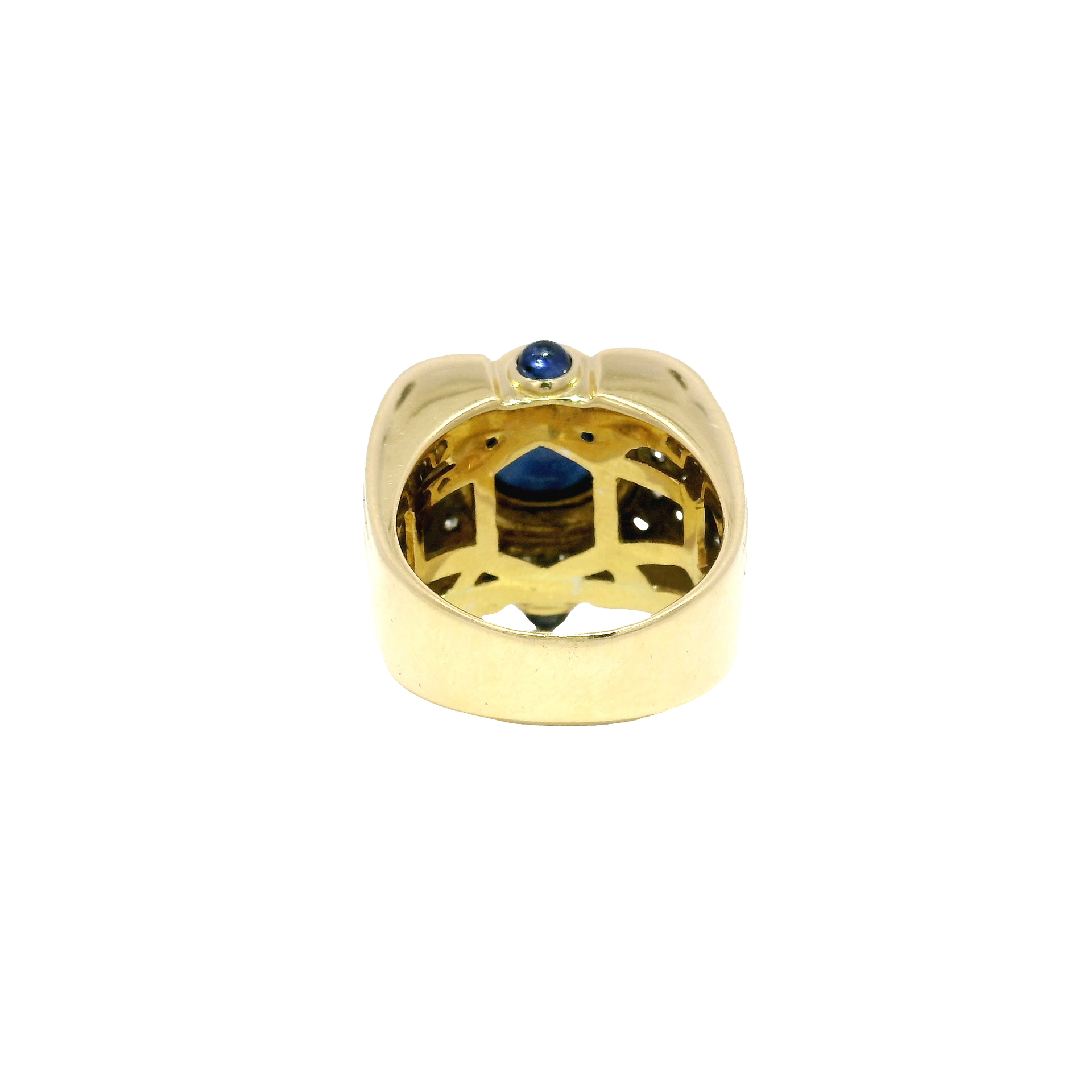 Natural Blue Sapphire Oval Cabochon With Natural Diamond Accents in 18K Yellow Gold