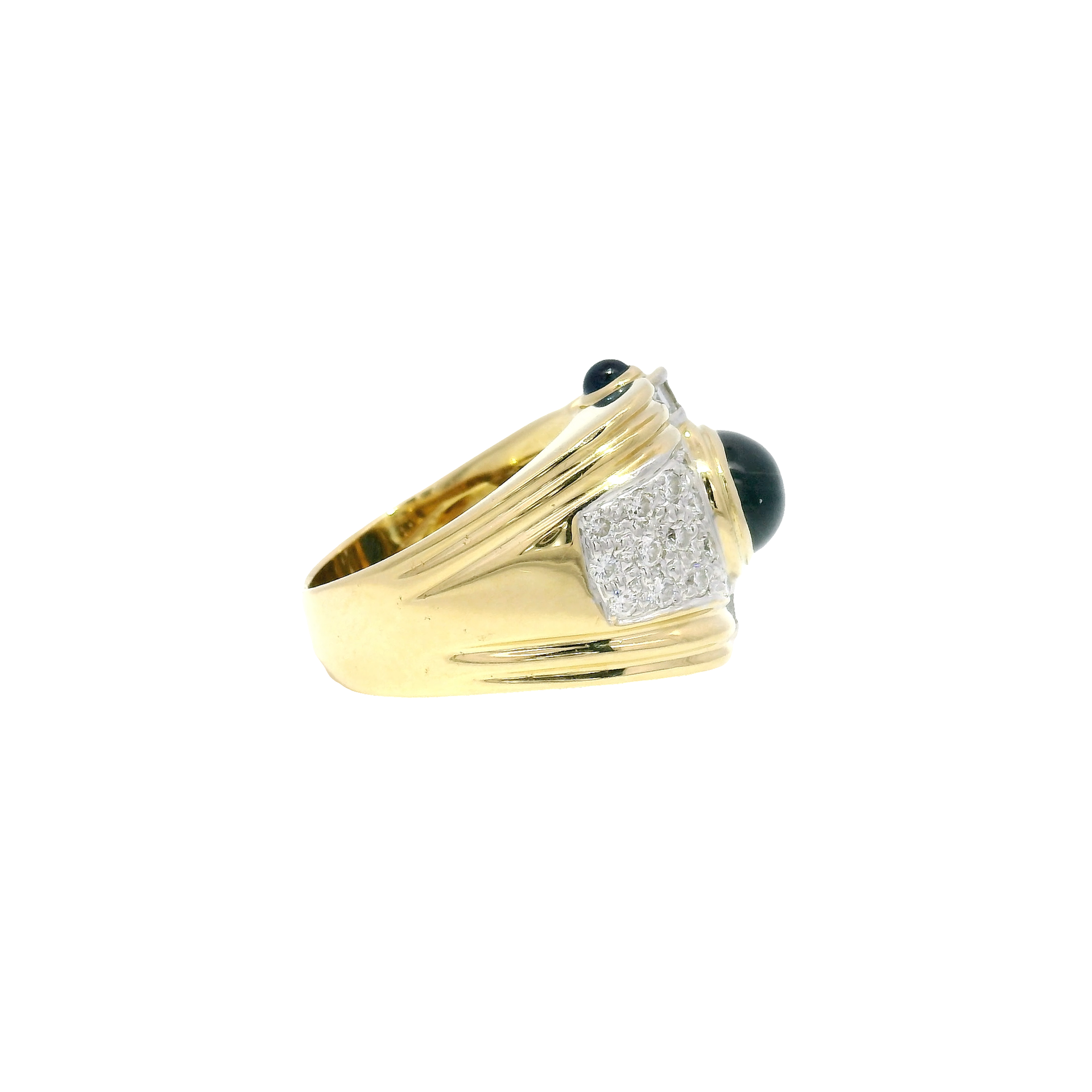 Natural Blue Sapphire Oval Cabochon With Natural Diamond Accents in 18K Yellow Gold