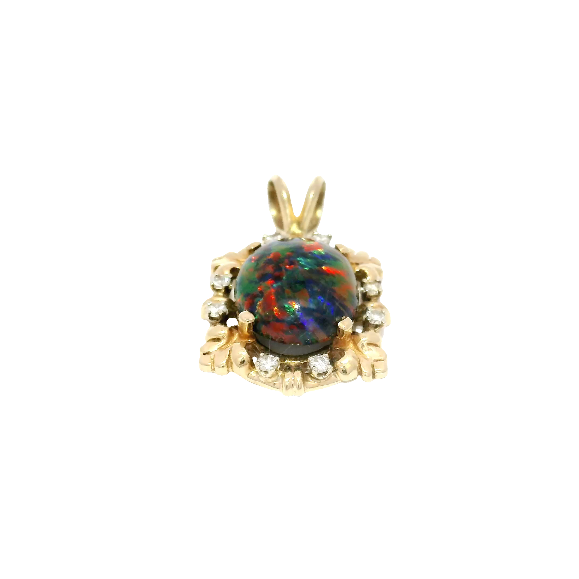 Lab Grown Black Opal Pendant in 14K Yellow Gold