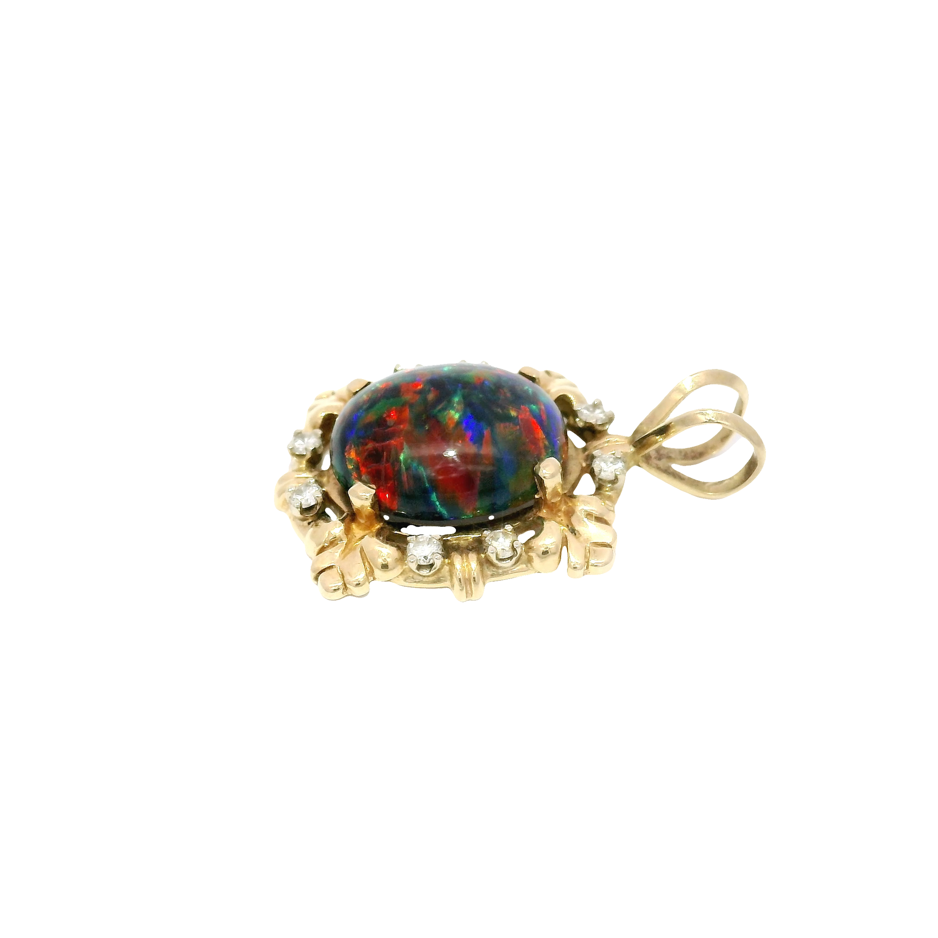 Lab Grown Black Opal Pendant in 14K Yellow Gold