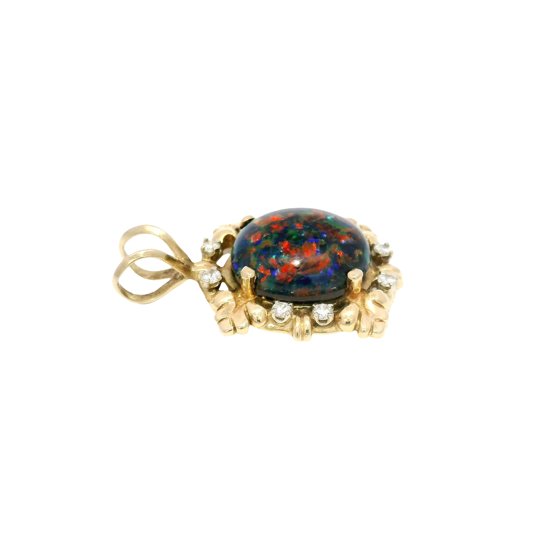 Lab Grown Black Opal Pendant in 14K Yellow Gold
