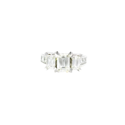 3.15cttw Natural Emerald Cut Diamond Trinity Style Engagement Ring in 14K White Gold Sz 5