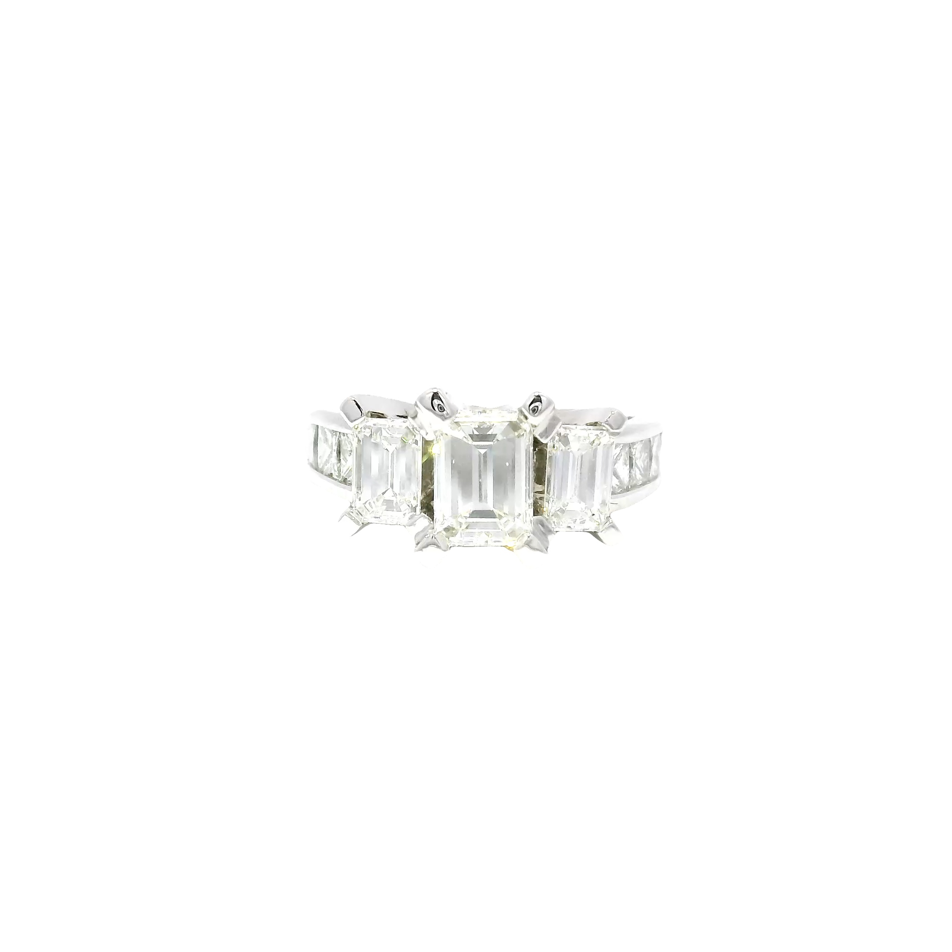 3.15cttw Natural Emerald Cut Diamond Trinity Style Engagement Ring in 14K White Gold