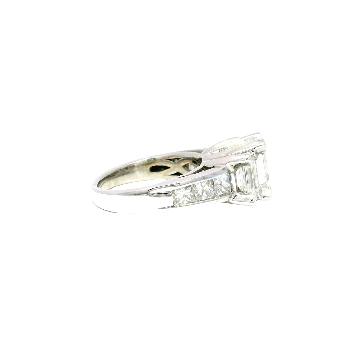 3.15cttw Natural Emerald Cut Diamond Trinity Style Engagement Ring in 14K White Gold Sz 5