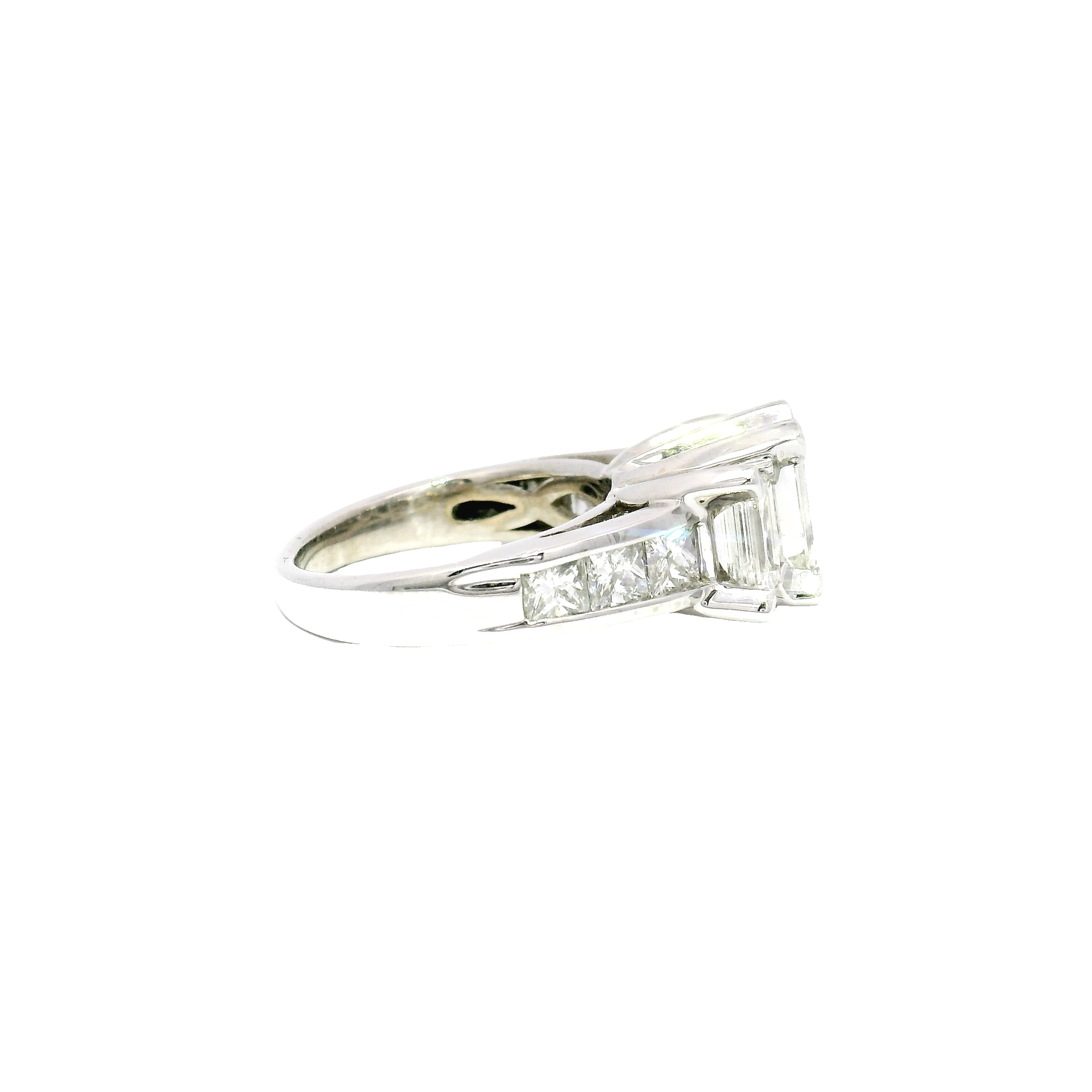 3.15cttw Natural Emerald Cut Diamond Trinity Style Engagement Ring in 14K White Gold