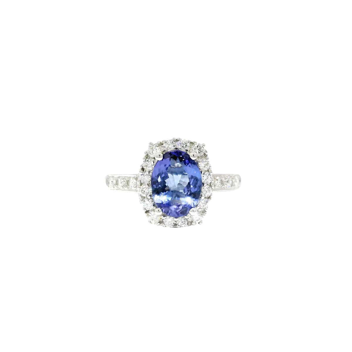 Oval Shaped Tanzanite Halo Style Ring in 18K White Gold Sz 7