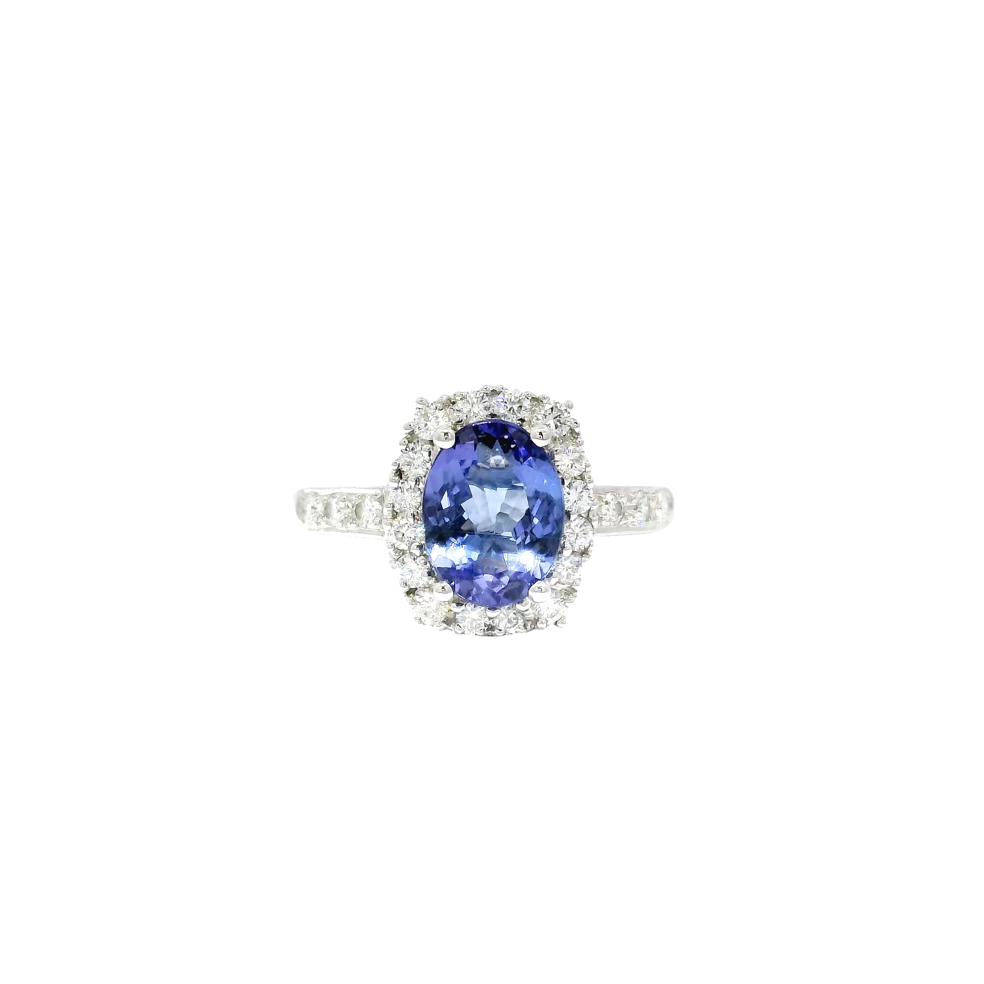 Oval Shaped Tanzanite Halo Style Ring in 18K White Gold