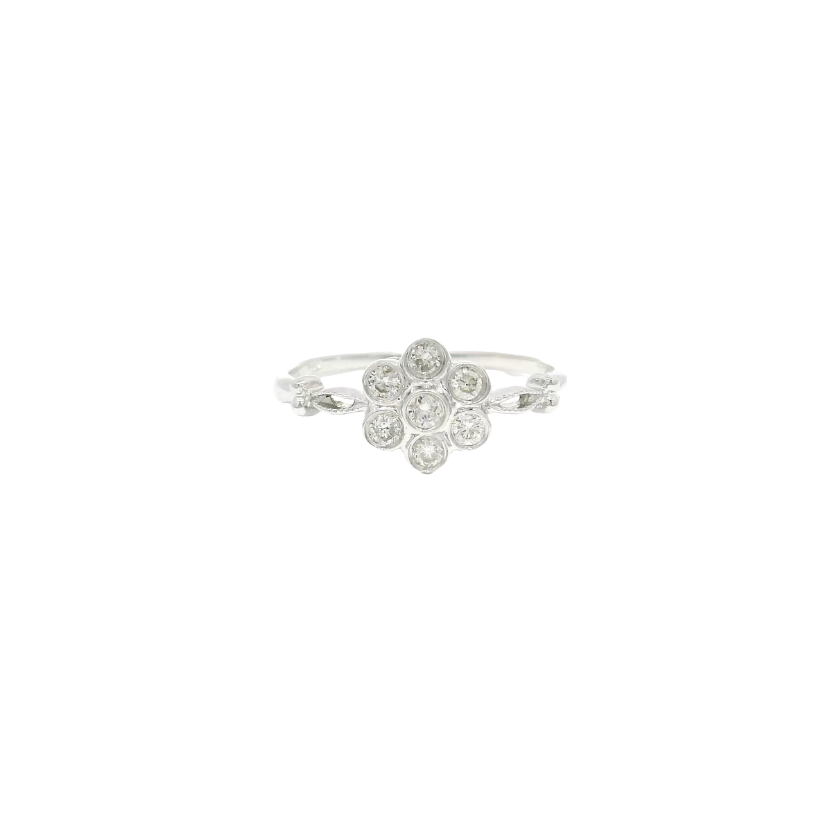 Natural Diamond Flower Style Ring in 14K White Gold Sz 7