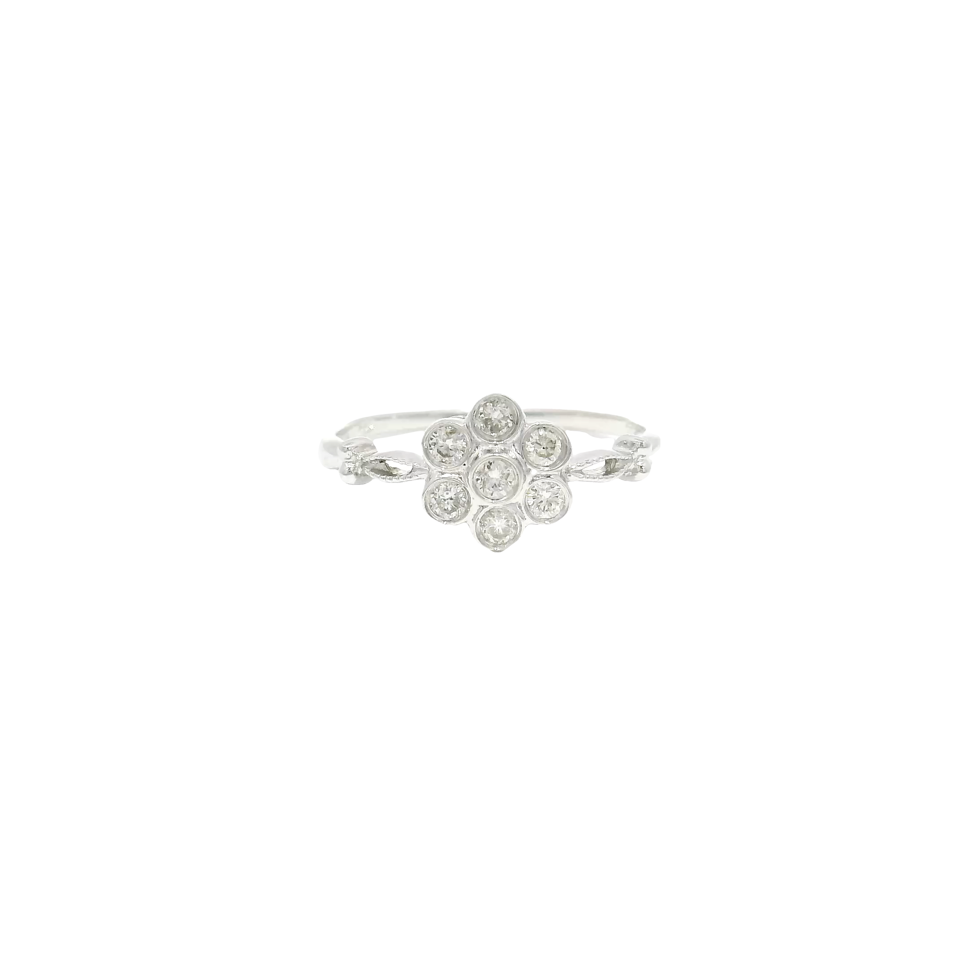 Natural Diamond Flower Style Ring in 14K White Gold