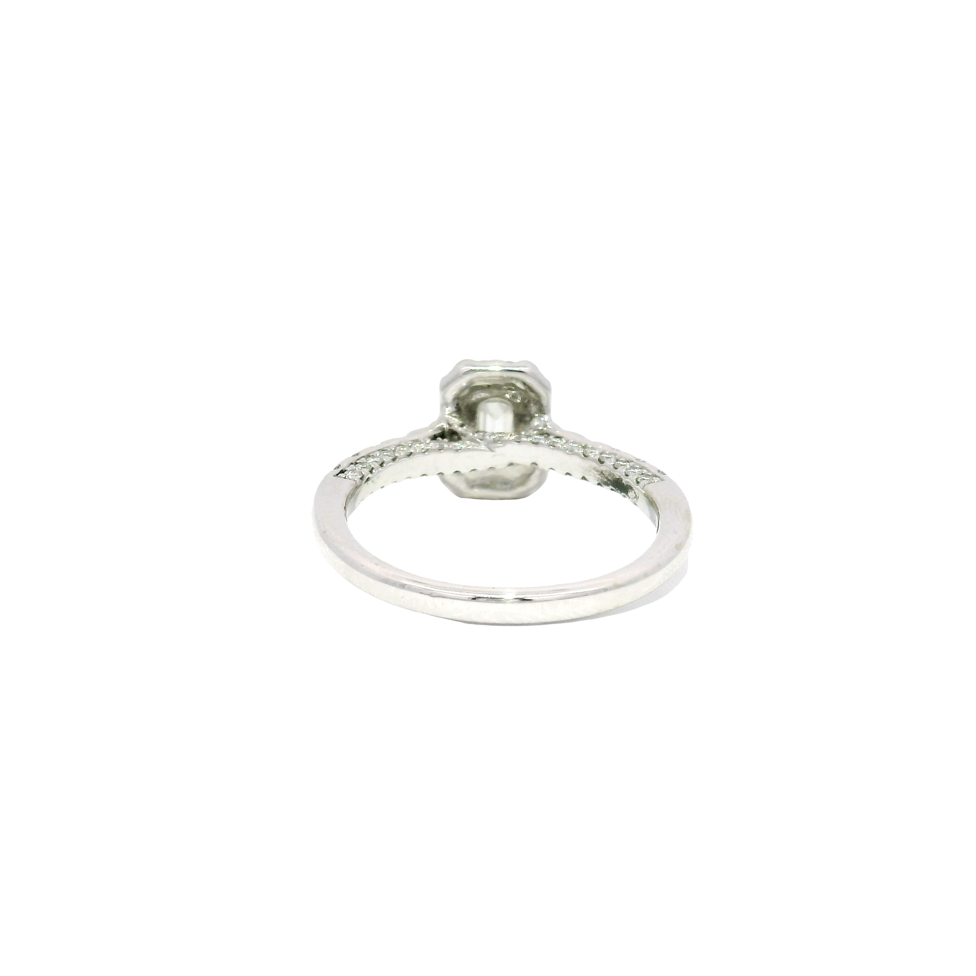Natural Emerald Cut Diamond Engagement Ring in 14K White Gold Diamond Halo Mounting