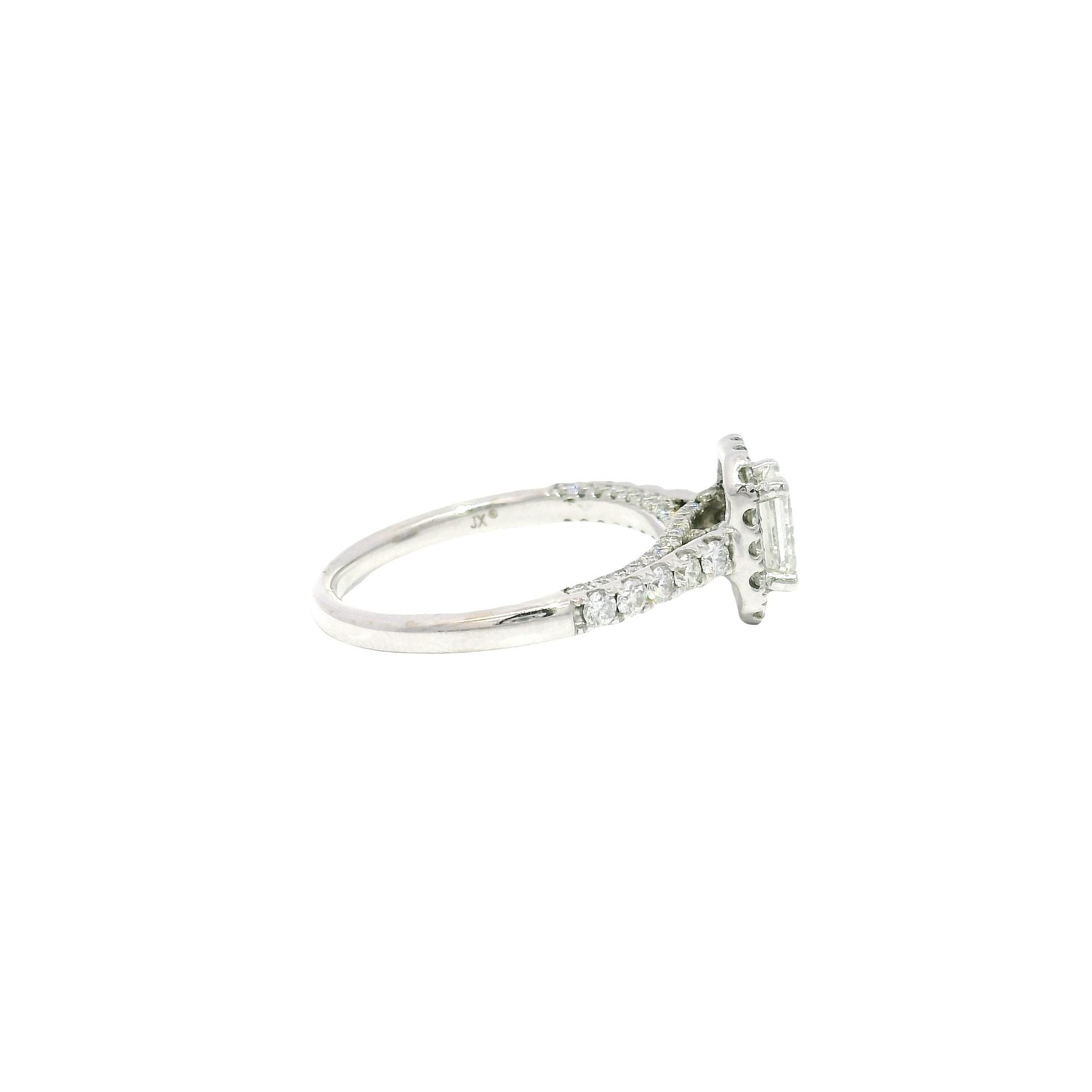 Natural Emerald Cut Diamond Engagement Ring in 14K White Gold Diamond Halo Mounting