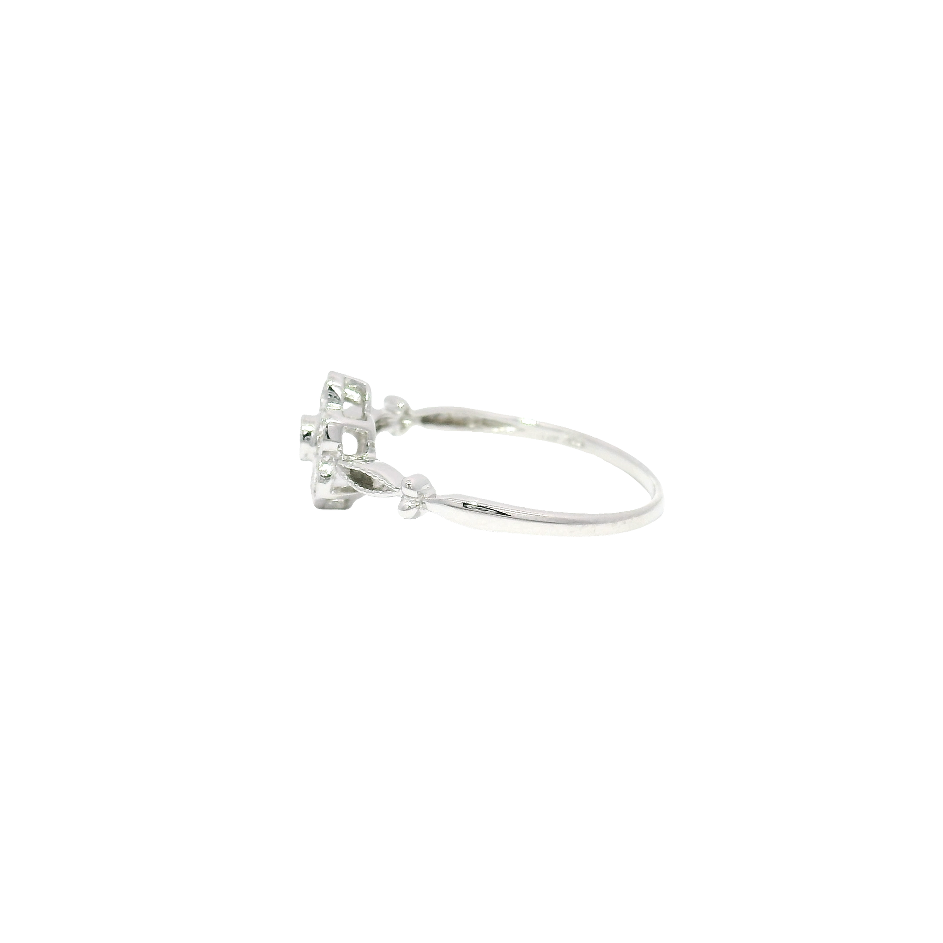 Natural Diamond Flower Style Ring in 14K White Gold
