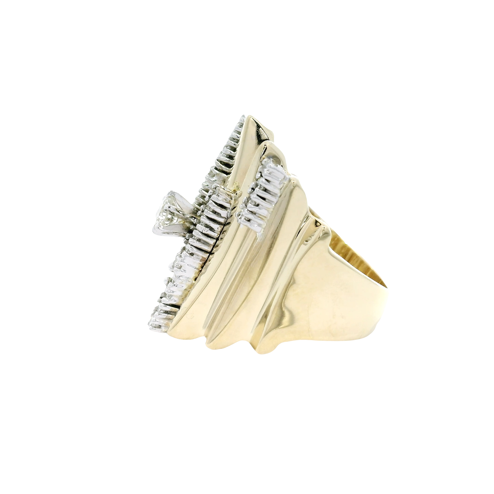 Multi Row Natural Diamond Architectural Statement Ring in 14K Yellow Gold