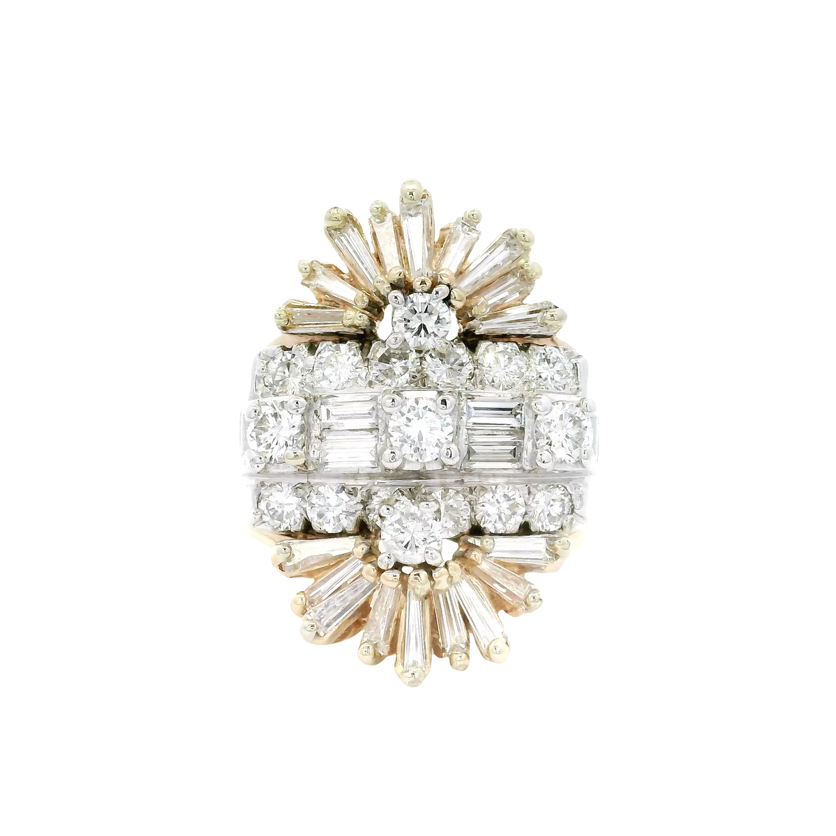 Diamond Starburst Estate Ring in 14K White & Yellow Gold Sz 8.5