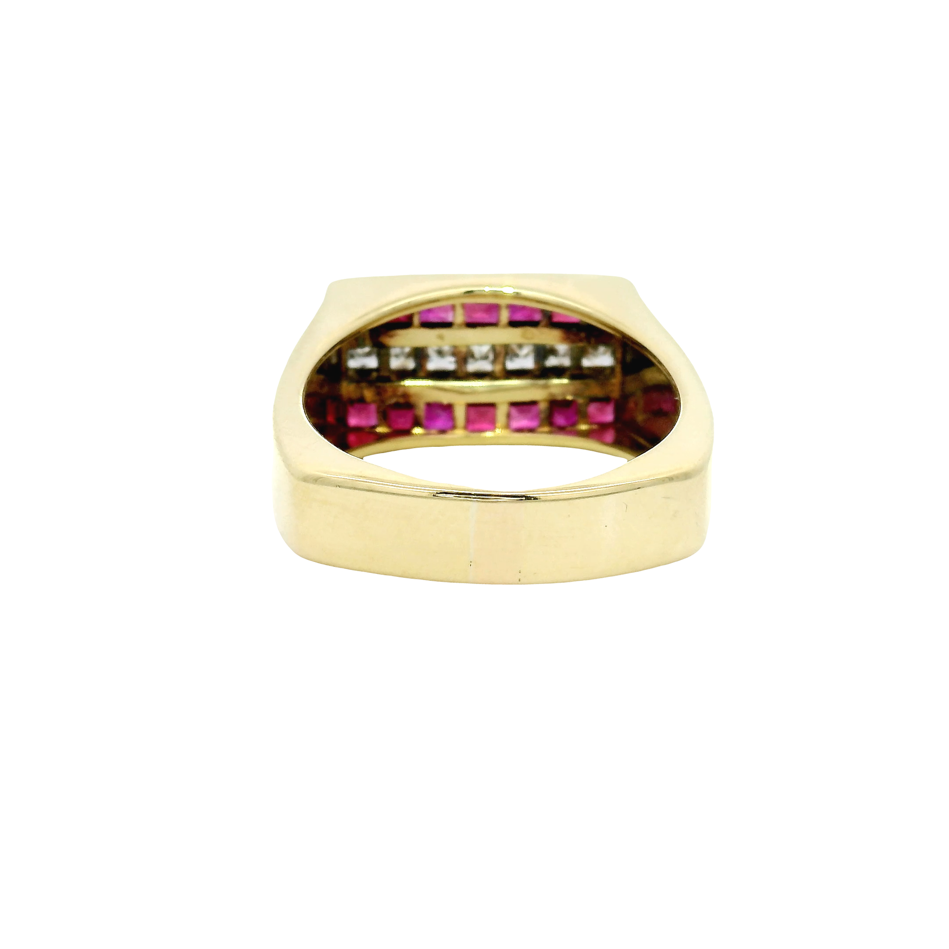 Men's Ruby & Diamond Ring in 18K Yellow Gold Euro Shank