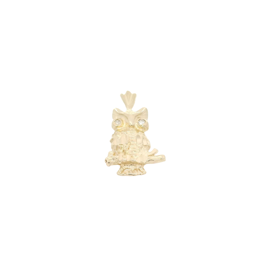Owl Pendant with Diamond Eyes in 14K Yellow Gold