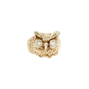 Owl Ring Featuring Natural Diamond Eyes Set in 10K Yellow Gold Sz 5