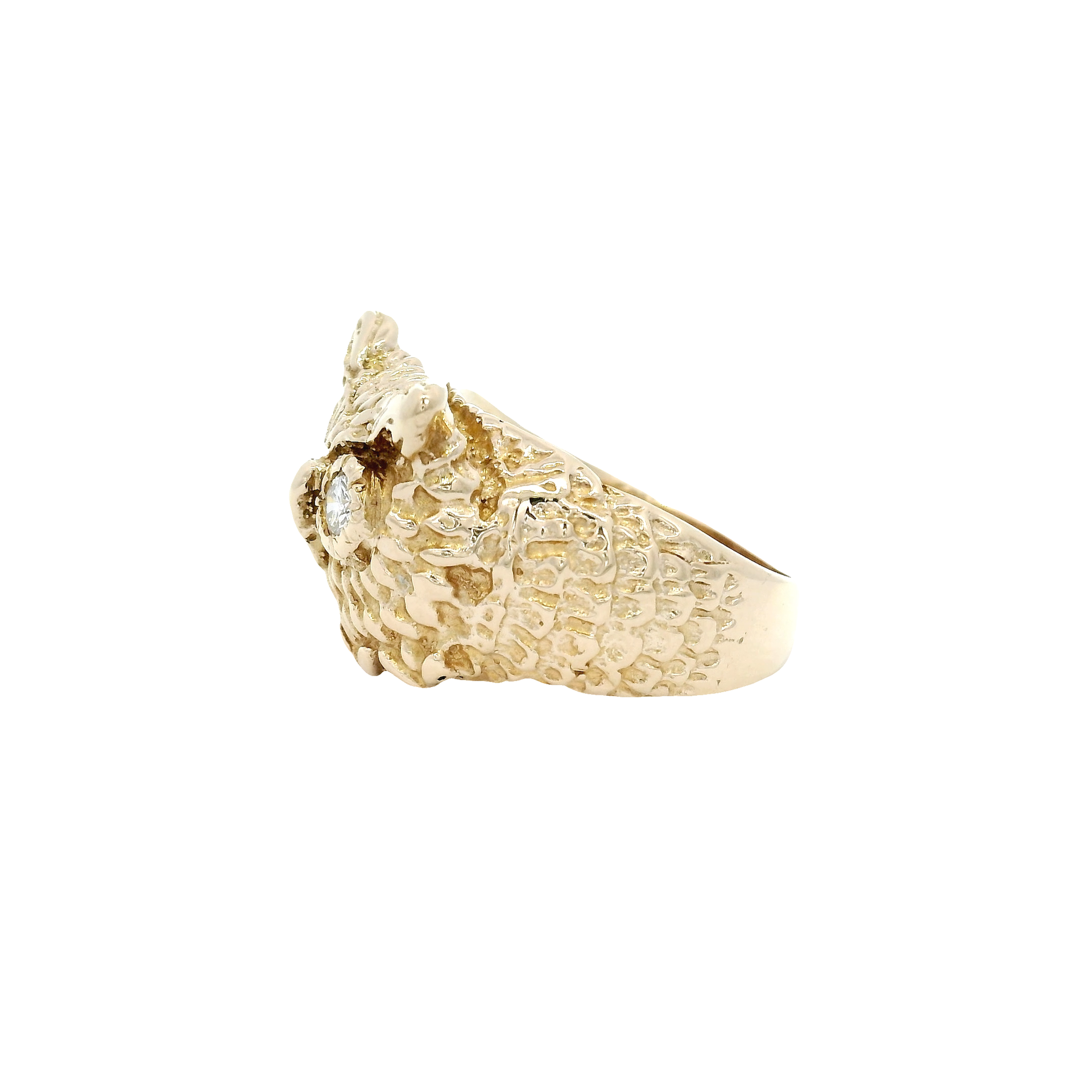 Owl Ring Featuring Natural Diamond Eyes Set in 10K Yellow Gold
