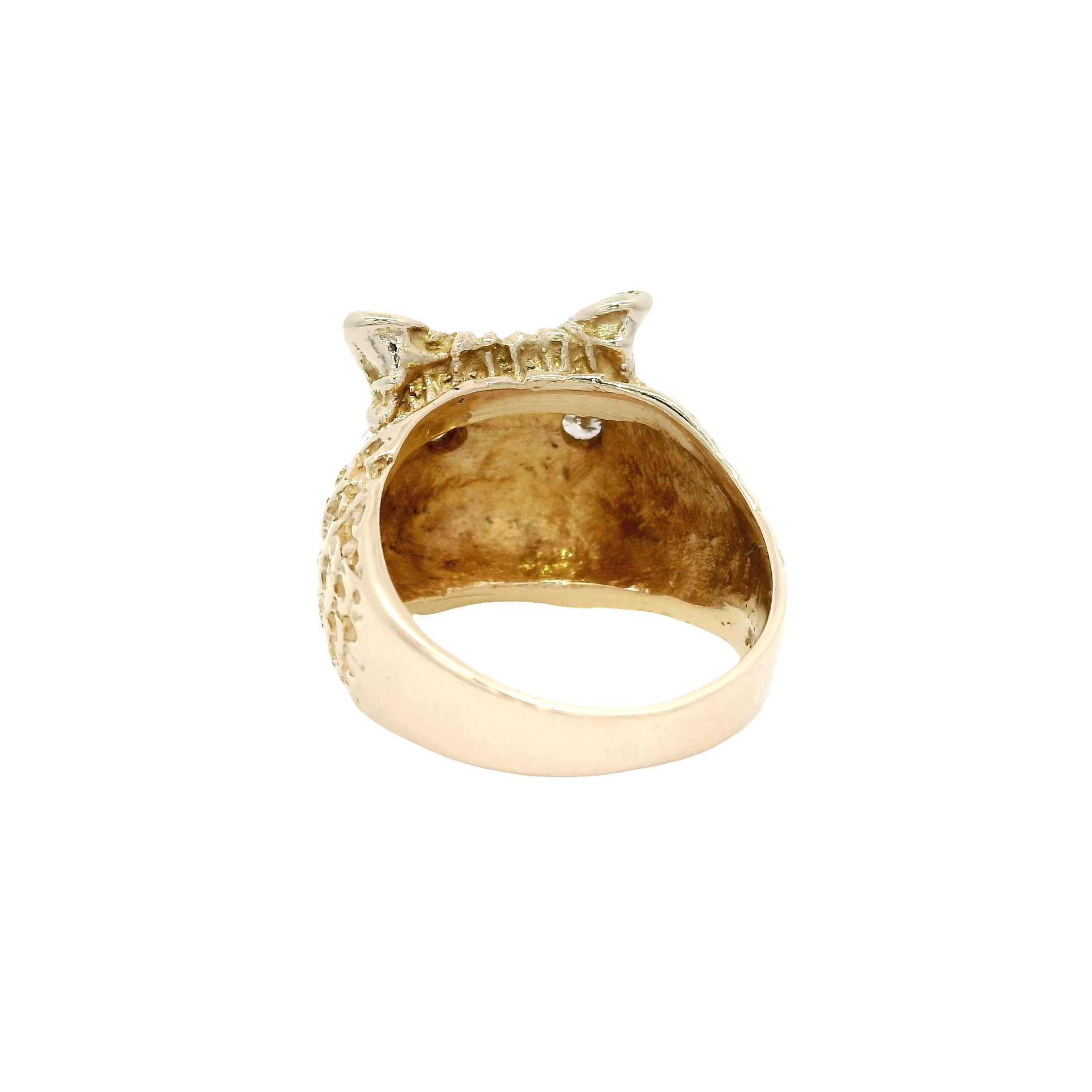 Owl Ring Featuring Natural Diamond Eyes Set in 10K Yellow Gold