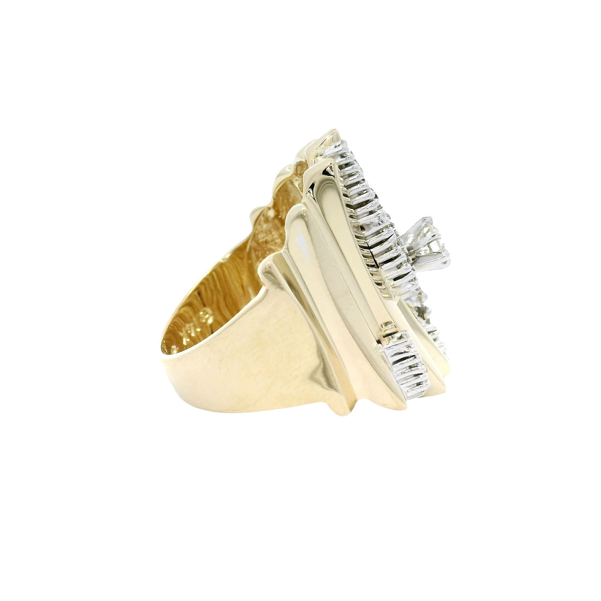 Multi Row Natural Diamond Architectural Statement Ring in 14K Yellow Gold