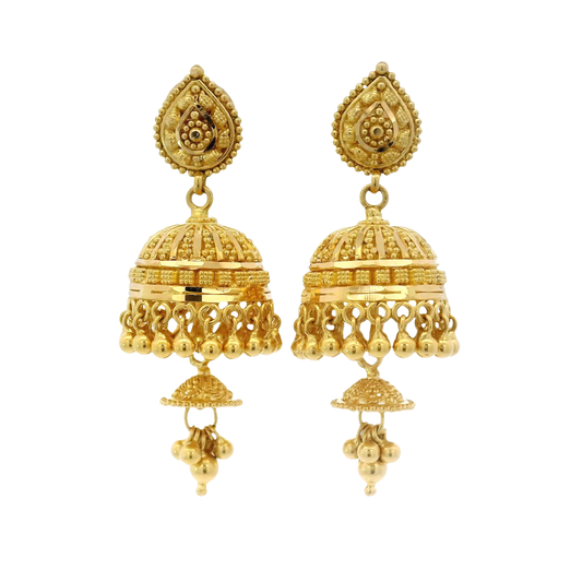 22K Gold Filigree Jhumka Style Earrings