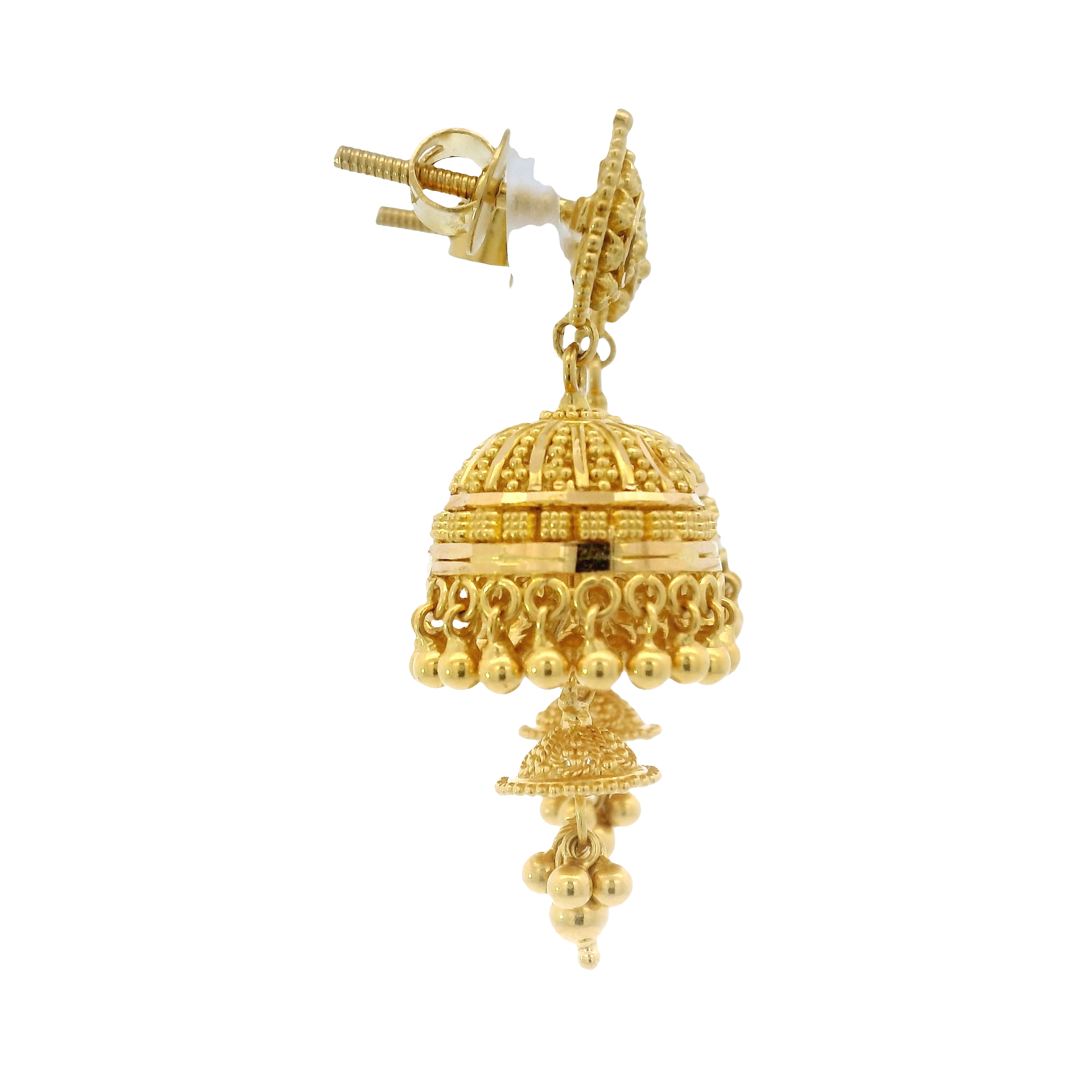 22K Gold Filigree Jhumka Style Earrings