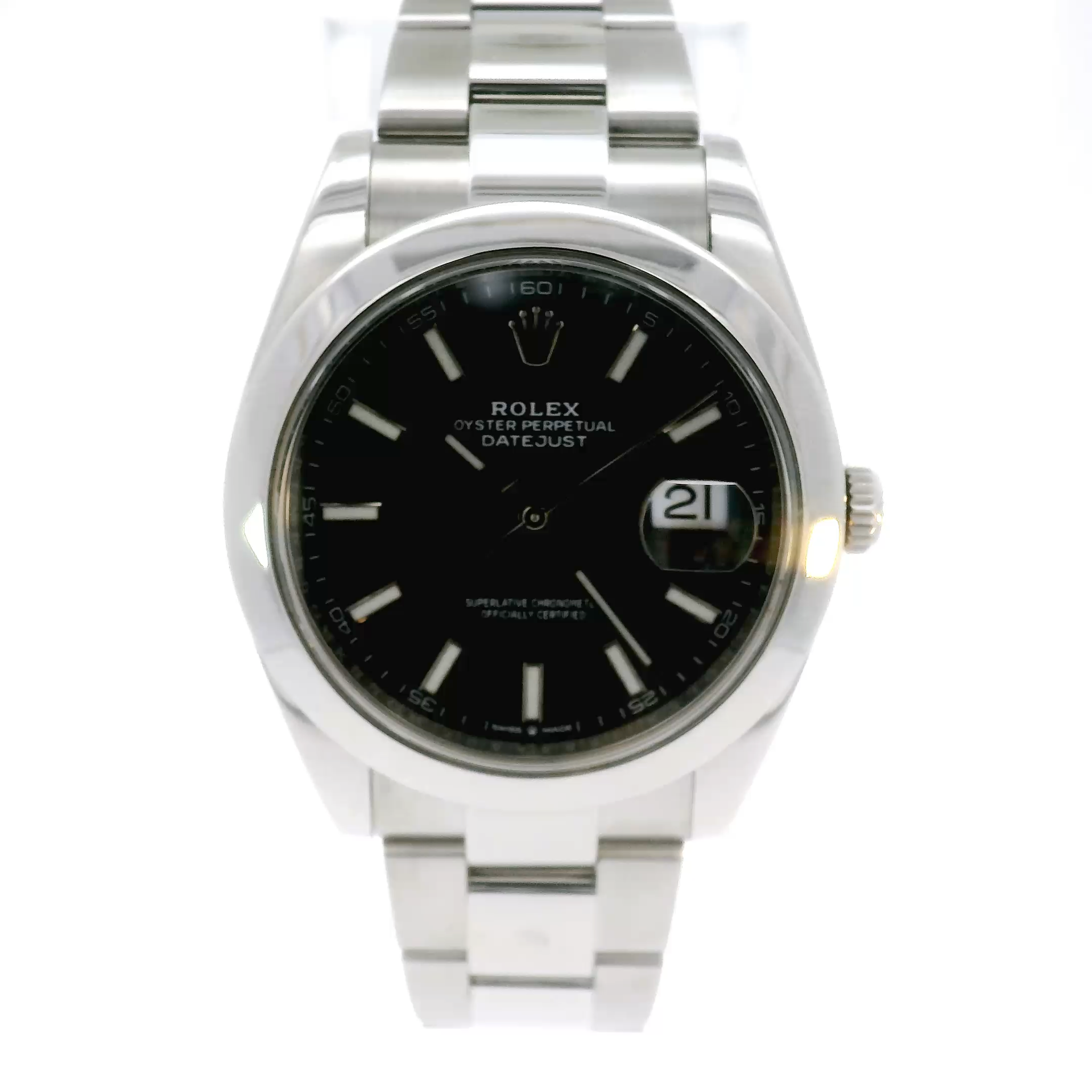 41mm Rolex Datejust Smooth Bezel Black Dial on Stainless Oyster Band