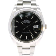 41mm Rolex Datejust Smooth Bezel Black Dial on Stainless Oyster Band