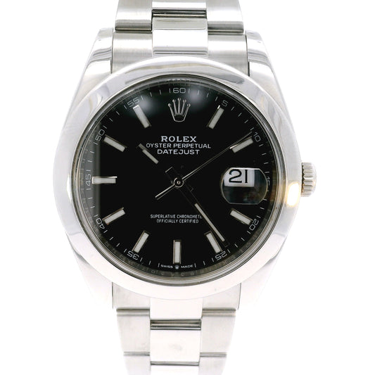 41mm Rolex Datejust Smooth Bezel Black Dial on Stainless Oyster Band