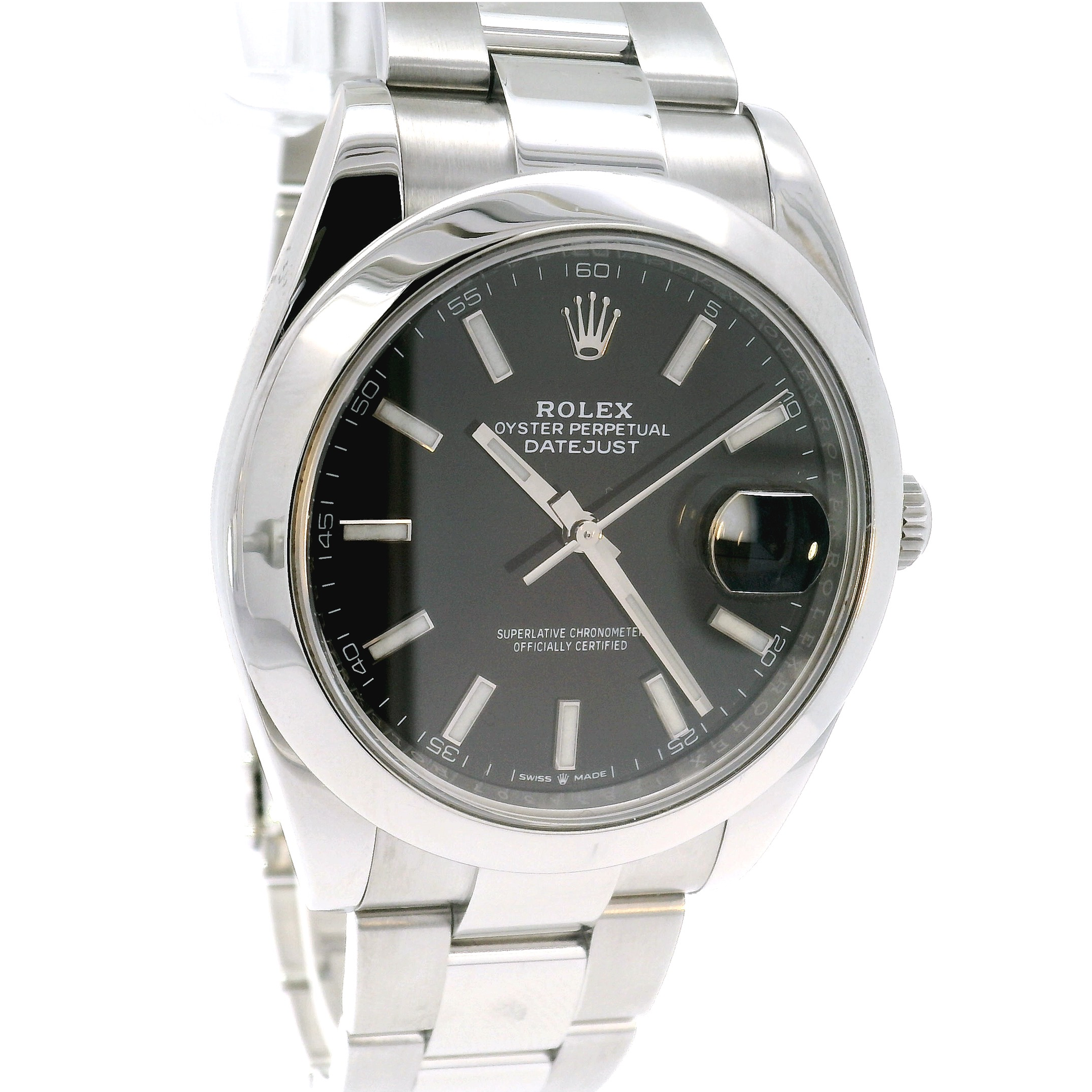 41mm Rolex Datejust Smooth Bezel Black Dial on Stainless Oyster Band