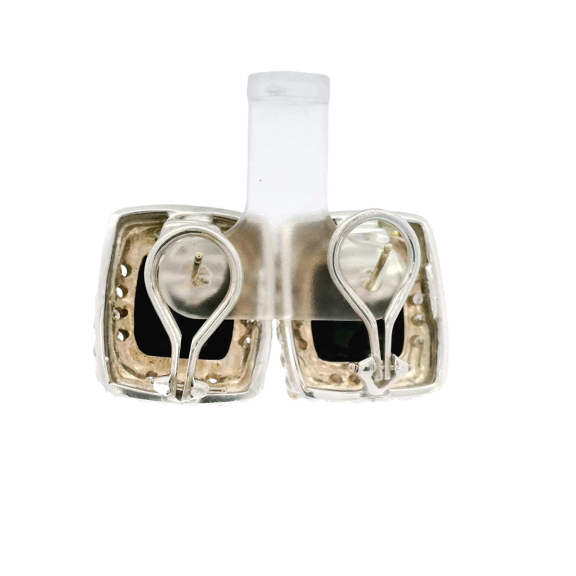 Vahan Black Onyx & Diamond Earrings Set in Sterling Silver and 14K Yellow Gold