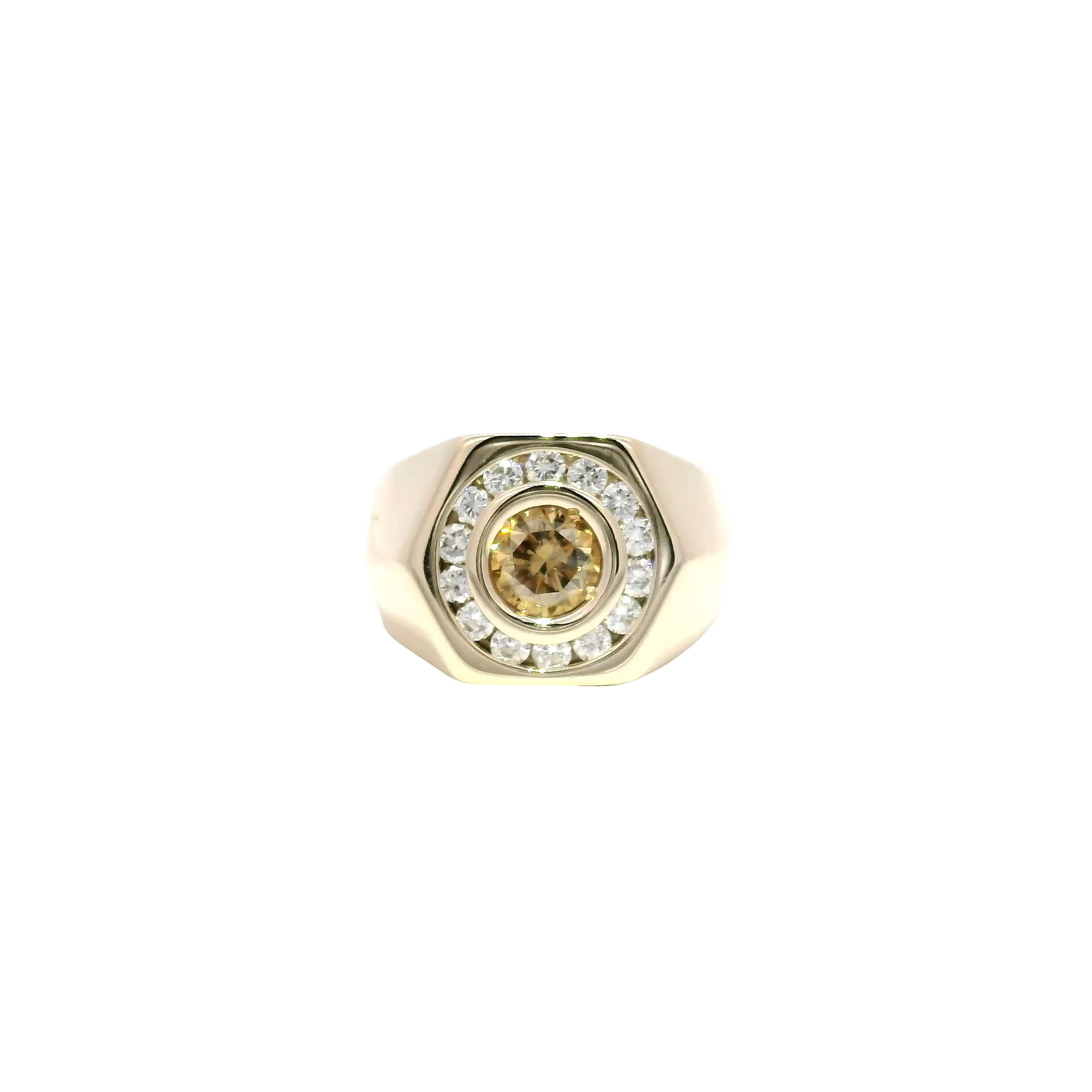 Natural Whiskey Round Diamond Men's Ring in 14K Yellow Gold
