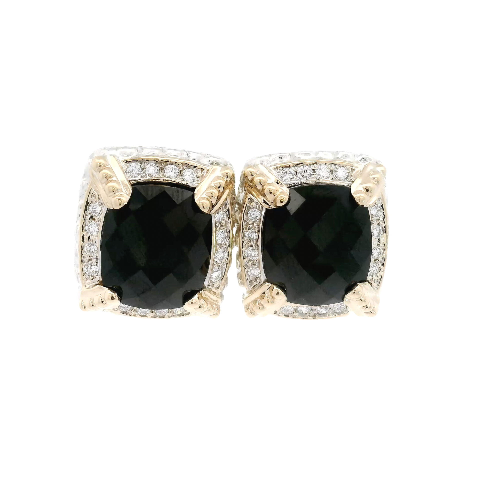Vahan Black Onyx & Diamond Earrings Set in Sterling Silver and 14K Yellow Gold