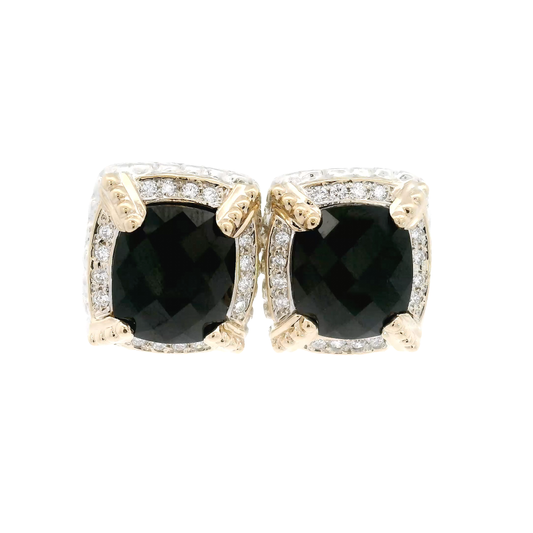 Vahan Black Onyx & Diamond Earrings Set in Sterling Silver and 14K Yellow Gold