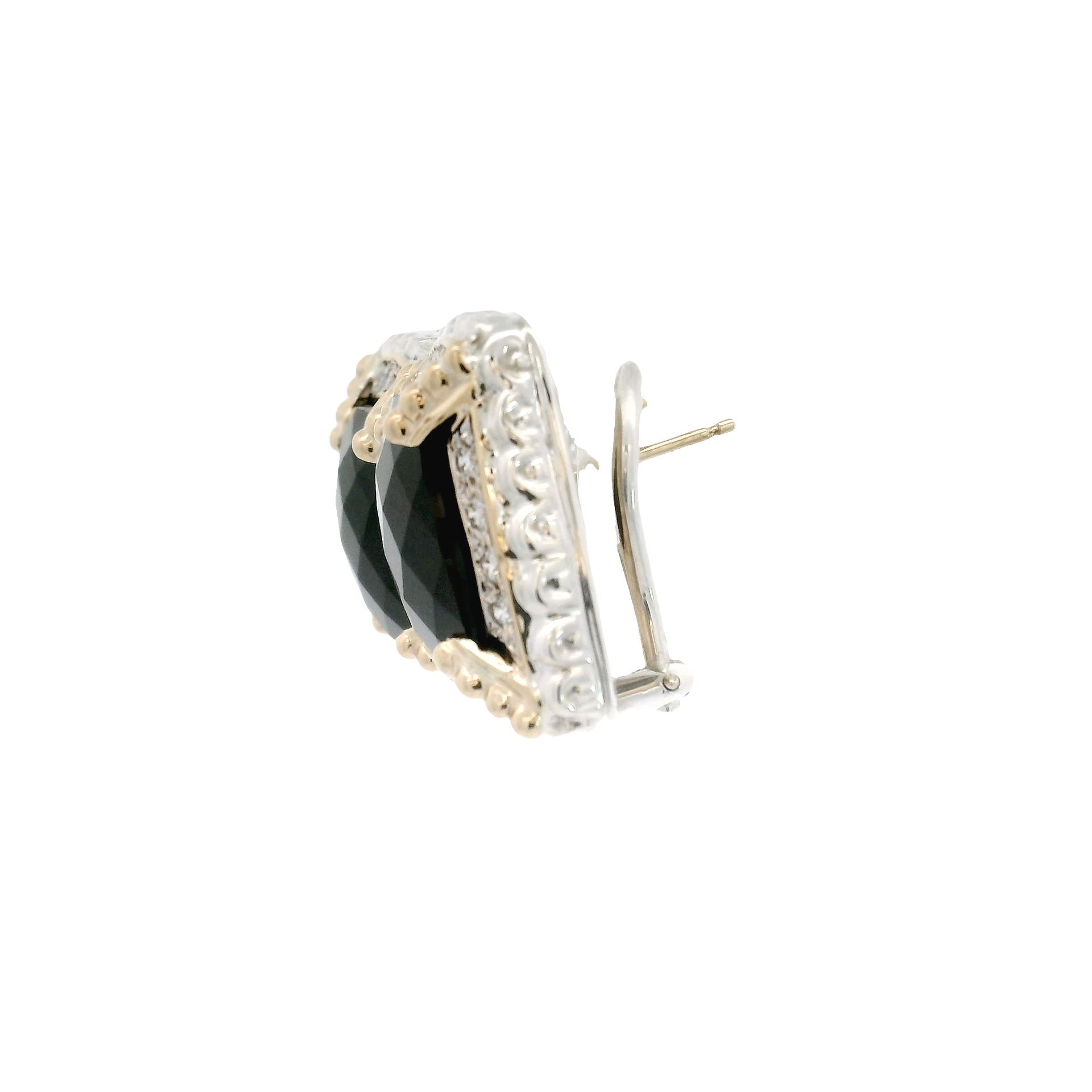 Vahan Black Onyx & Diamond Earrings Set in Sterling Silver and 14K Yellow Gold