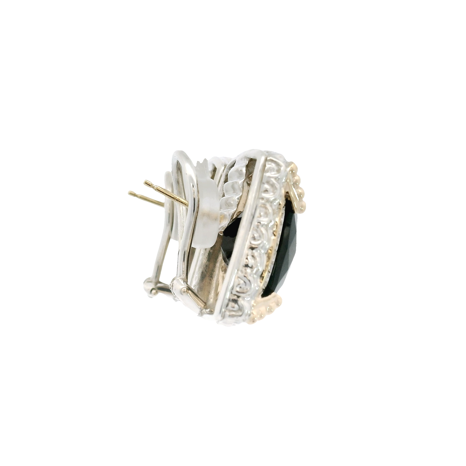 Vahan Black Onyx & Diamond Earrings Set in Sterling Silver and 14K Yellow Gold