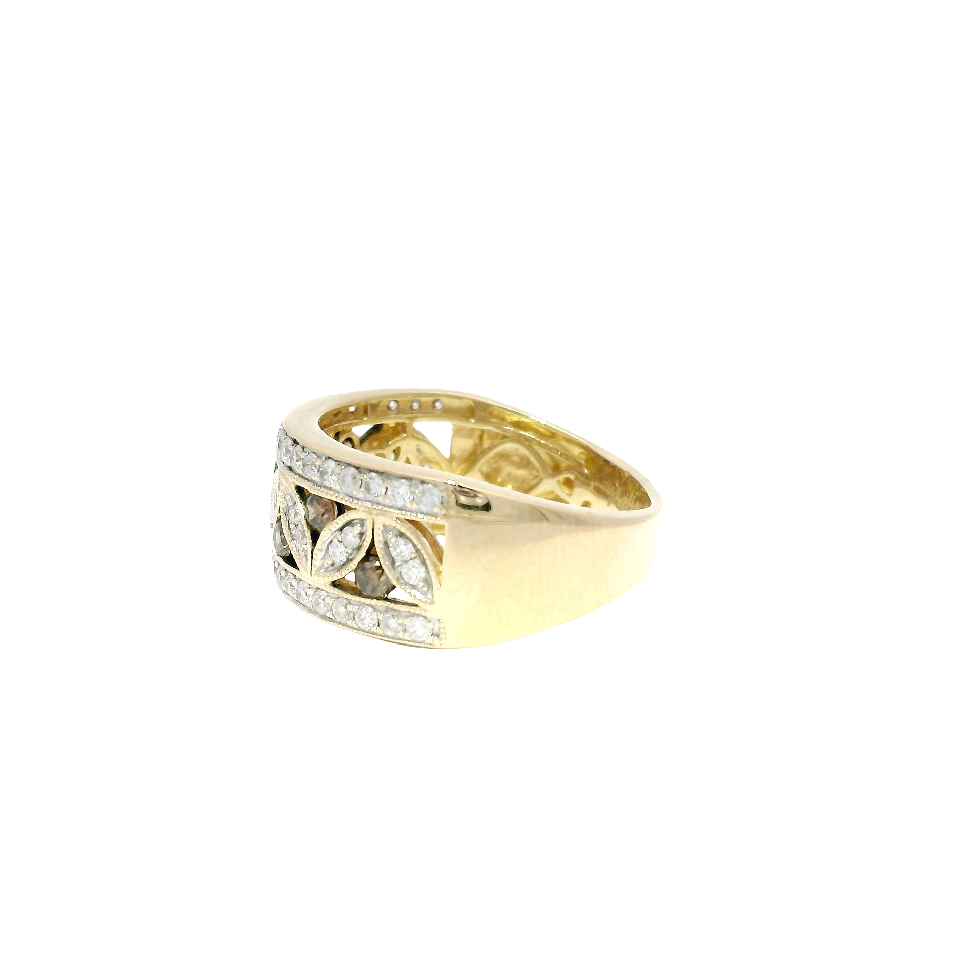 Natural Whiskey & White Round Diamond Fashion Ring in 14K Yellow Gold